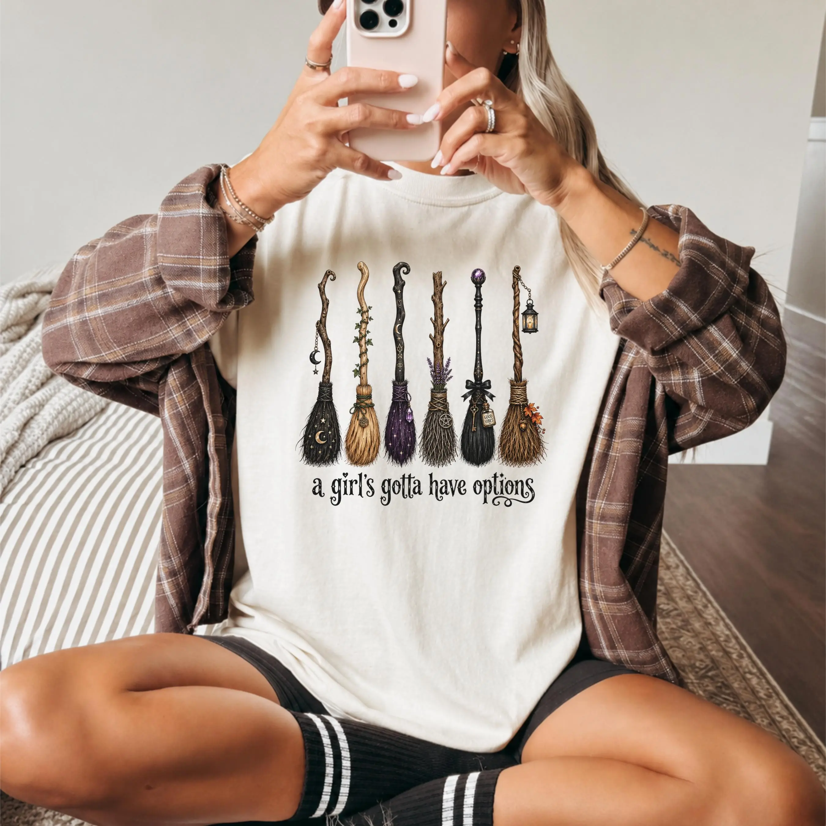 Halloween Witch Shirt for Women - Graphic Tee with Broomstick Moon Spider Design, Funny Spooky Season Clothing - photo 2