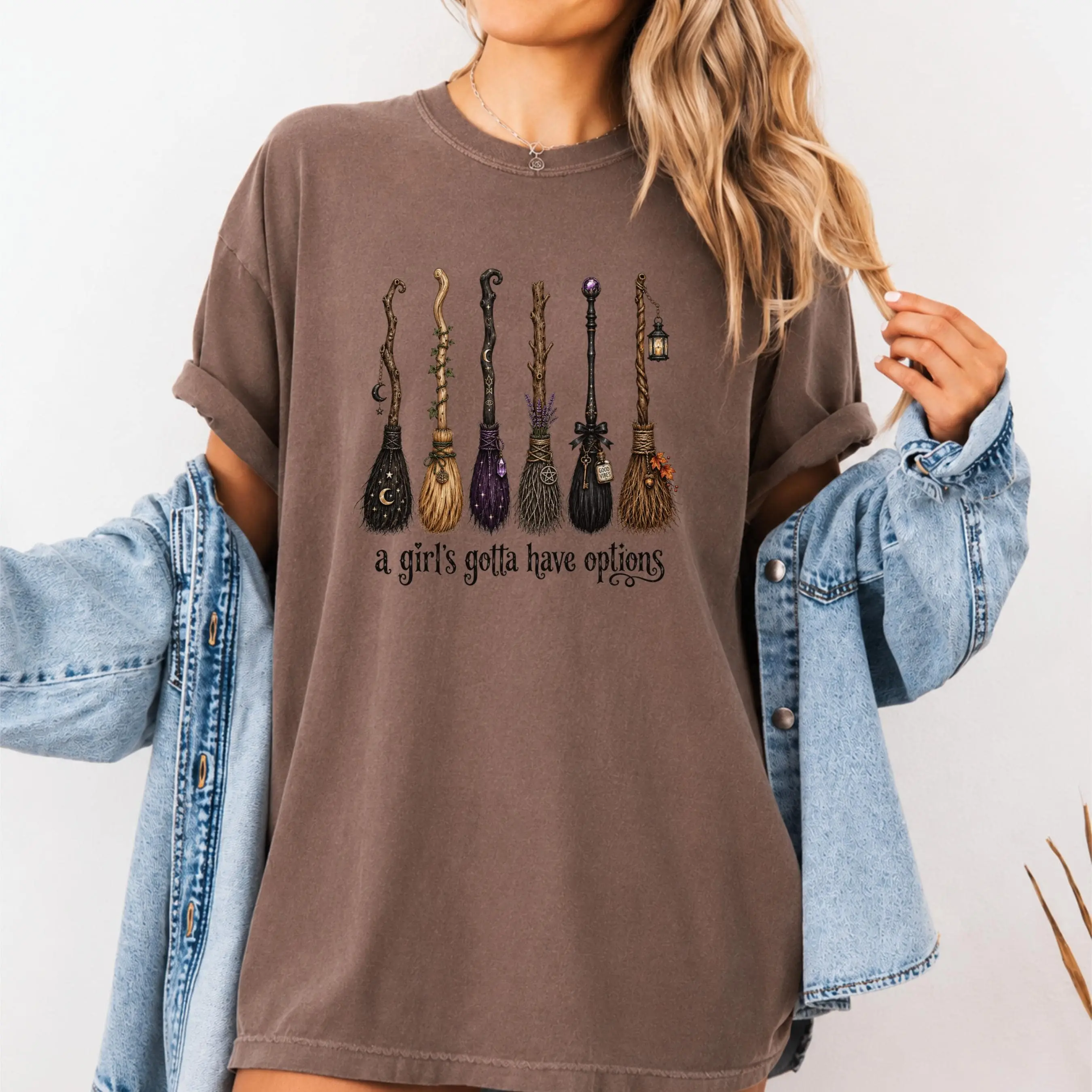 Halloween Witch Shirt for Women - Graphic Tee with Broomstick Moon Spider Design, Funny Spooky Season Clothing - photo 4