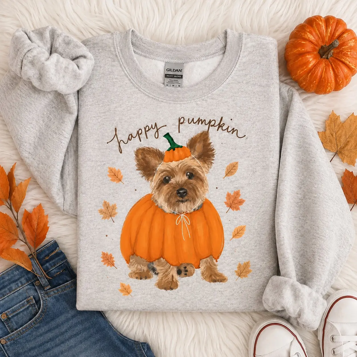 Happy Pumpkin Dog Costume Sweatshirt, Cute Halloween Mom Crewneck, Fall Gift for Pet Lovers - photo 2