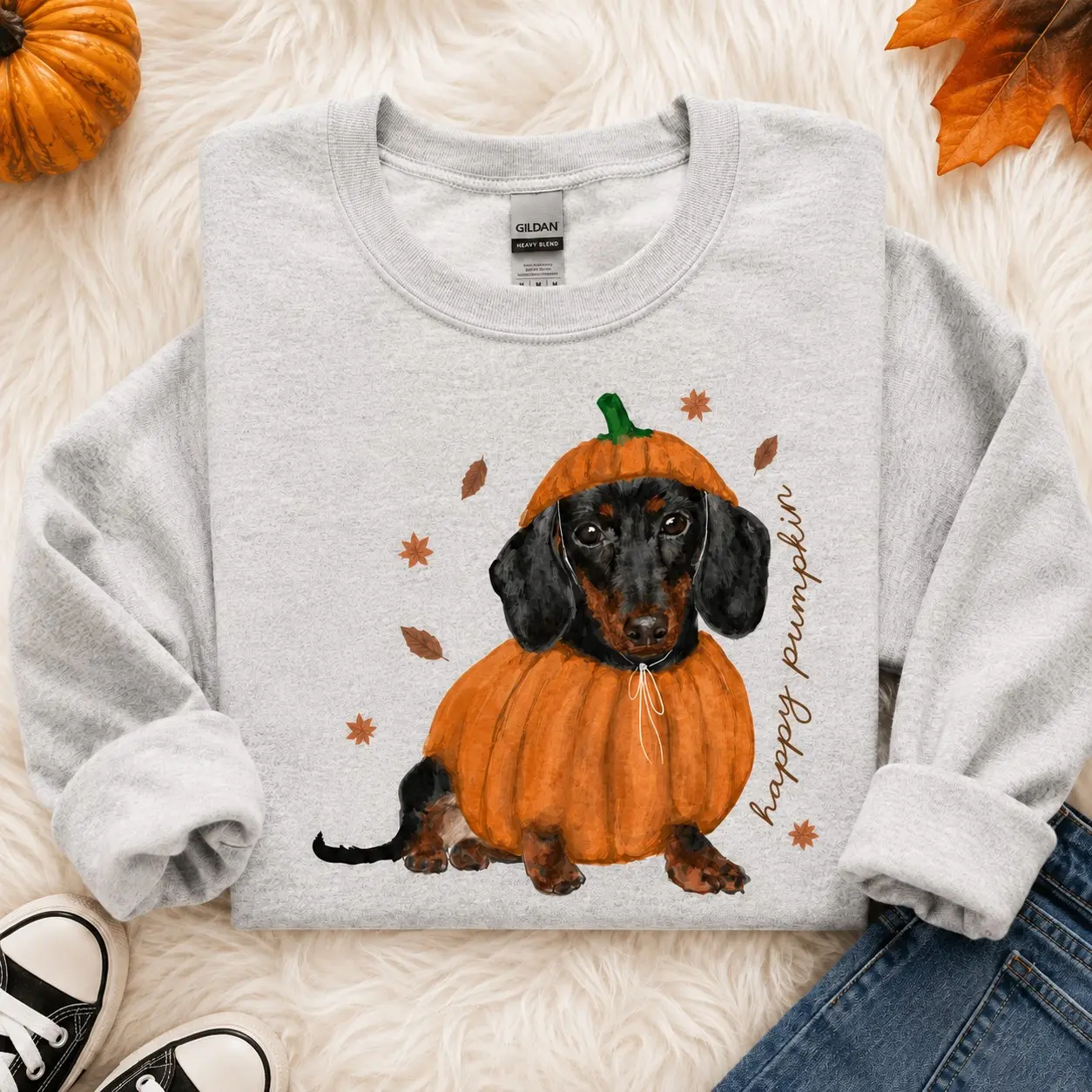 Happy Pumpkin Dog Costume Sweatshirt, Cute Halloween Mom Crewneck, Fall Gift for Pet Lovers - photo 4