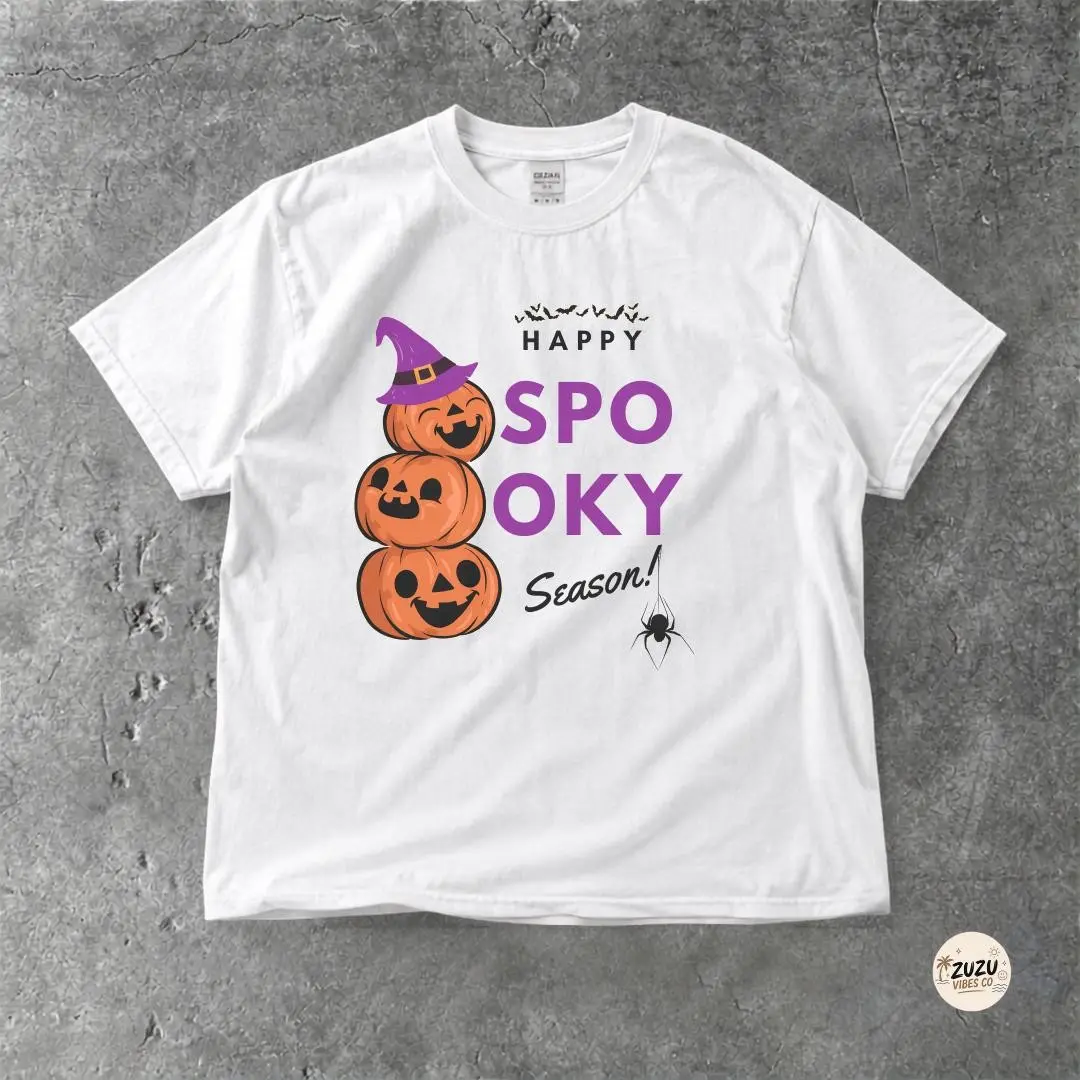 Happy Spooky Season Shirt for Women, Halloween Graphic Tee, Jack O Lantern Striped Print Cute Fall Pumpkin Top - photo 3