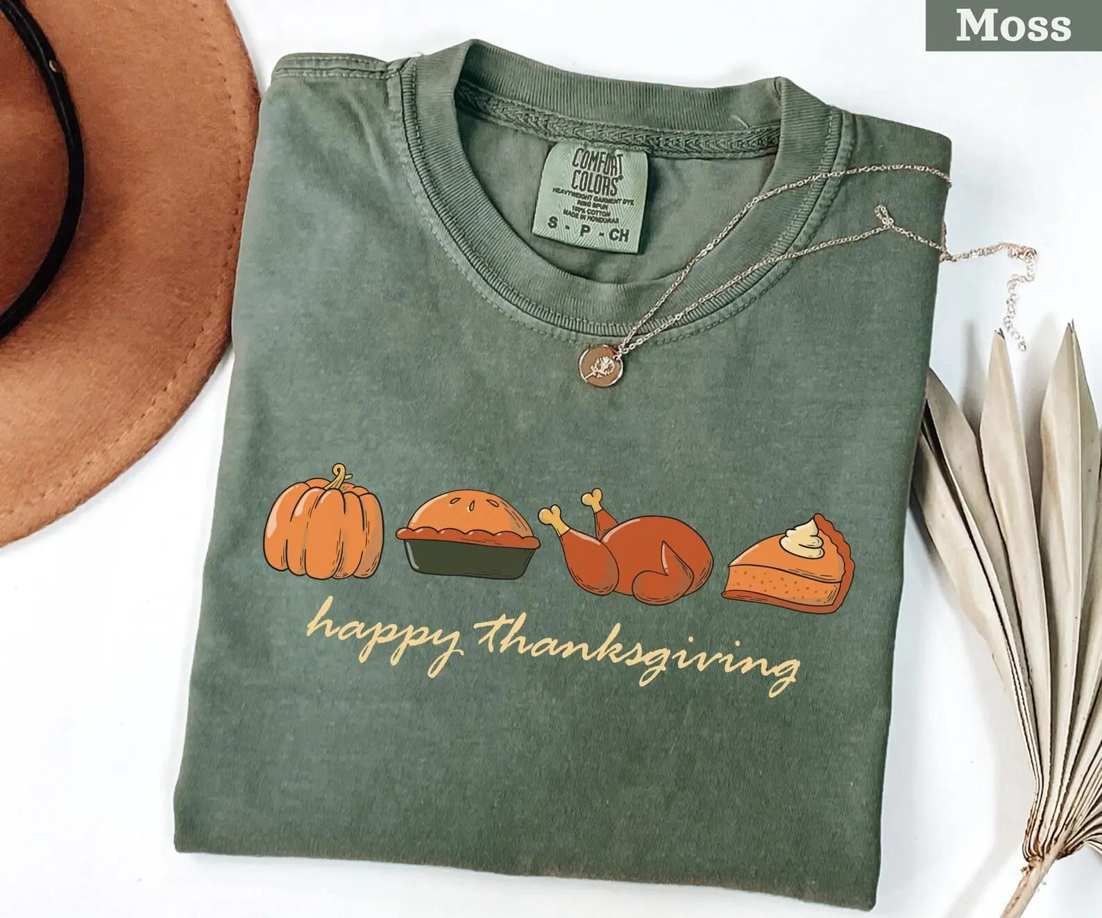Comfort Colors Happy Thanksgiving Shirt, Cute Turkey Pumpkin Season Fall Graphic Tee, Holiday Gift - photo 2