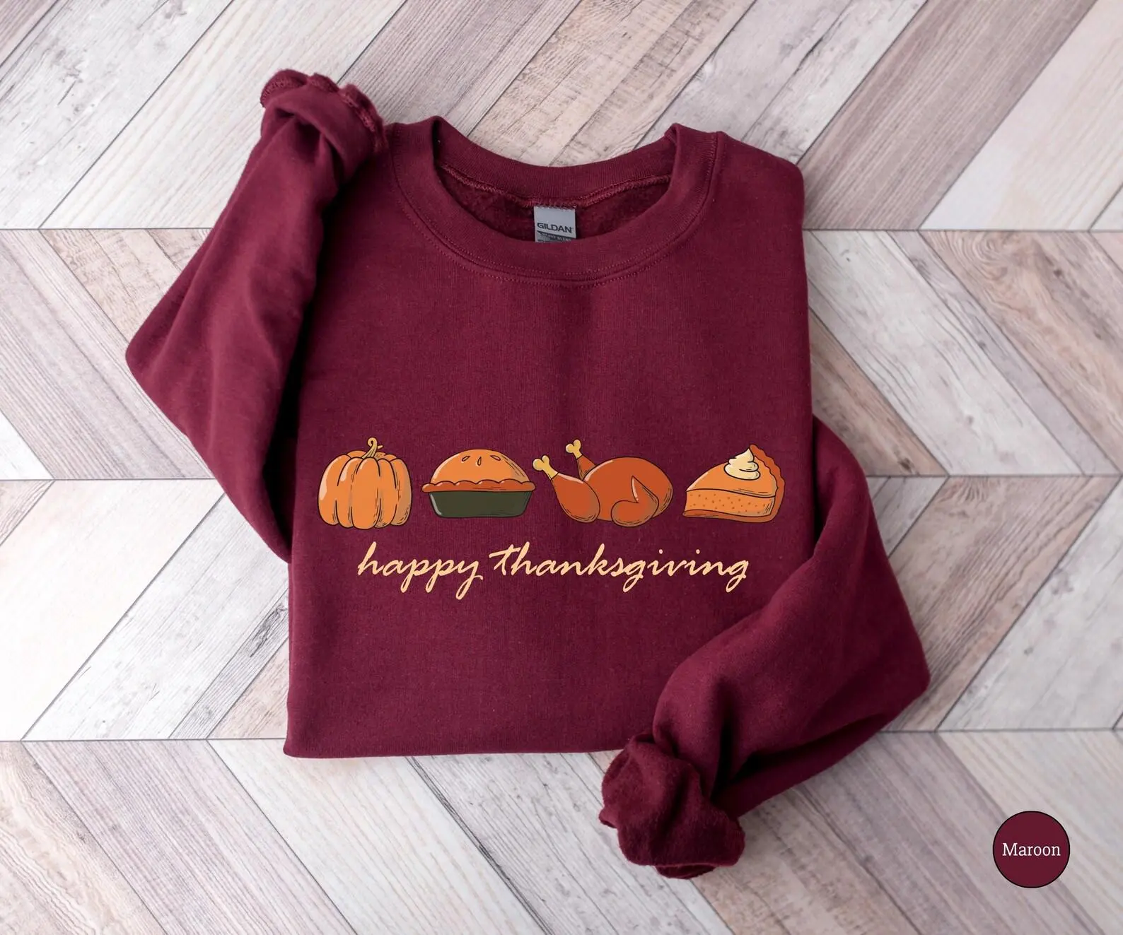 Comfort Colors Happy Thanksgiving Shirt, Cute Turkey Pumpkin Season Fall Graphic Tee, Holiday Gift - photo 4