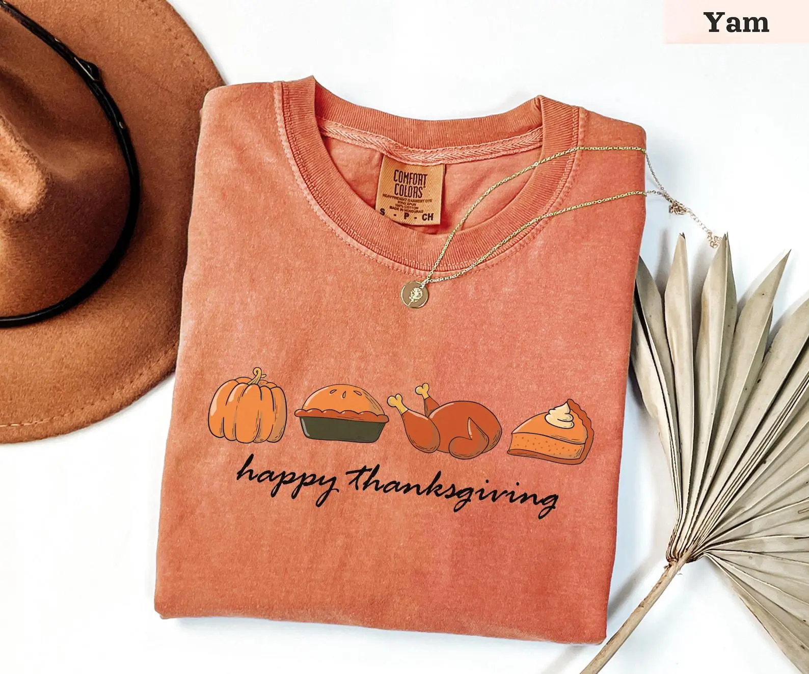 Comfort Colors Happy Thanksgiving Shirt, Cute Turkey Pumpkin Season Fall Graphic Tee, Holiday Gift - photo 5