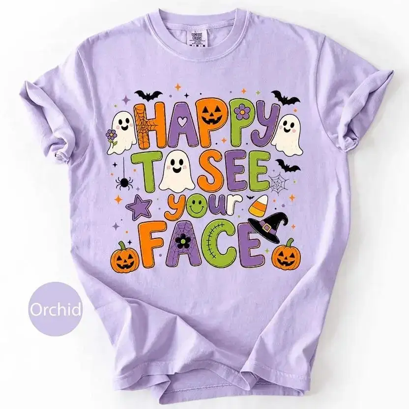 Happy To See Your Face Halloween Shirt, Comfort Colors Mental Health Counselor Tee, School Psychologist Nurse Gift Top - photo 3