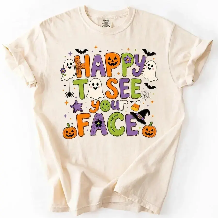 Happy To See Your Face Halloween Shirt, Comfort Colors Mental Health Counselor Tee, School Psychologist Nurse Gift Top - photo 4
