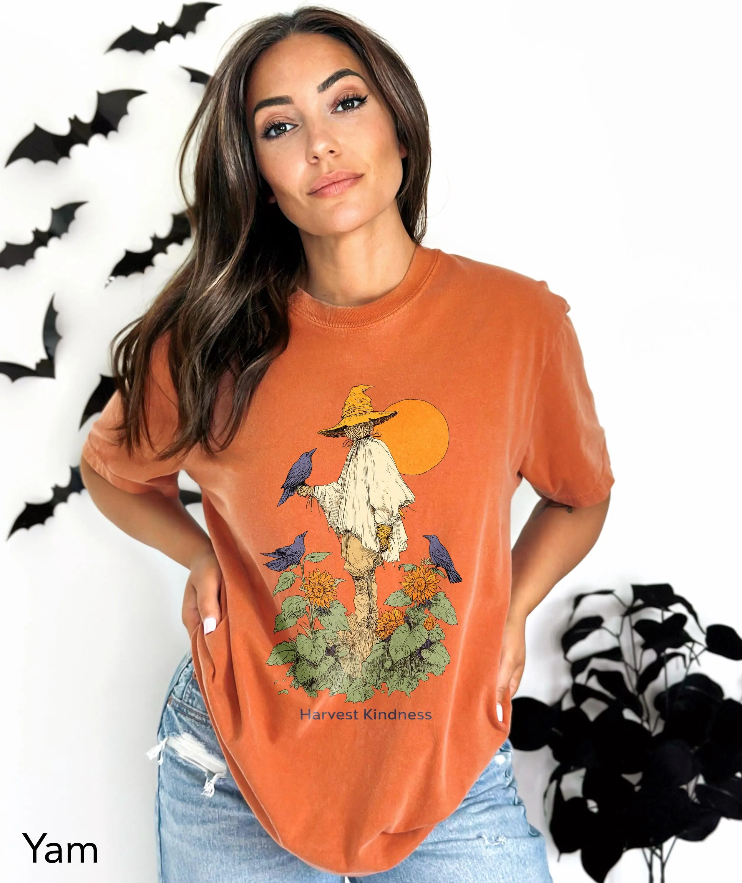 Harvest Kindness Scarecrow Halloween Shirt, Cottagecore Crow Graphic Tee, Cozy Fall Farm Autumn Vibes Comfort Colors