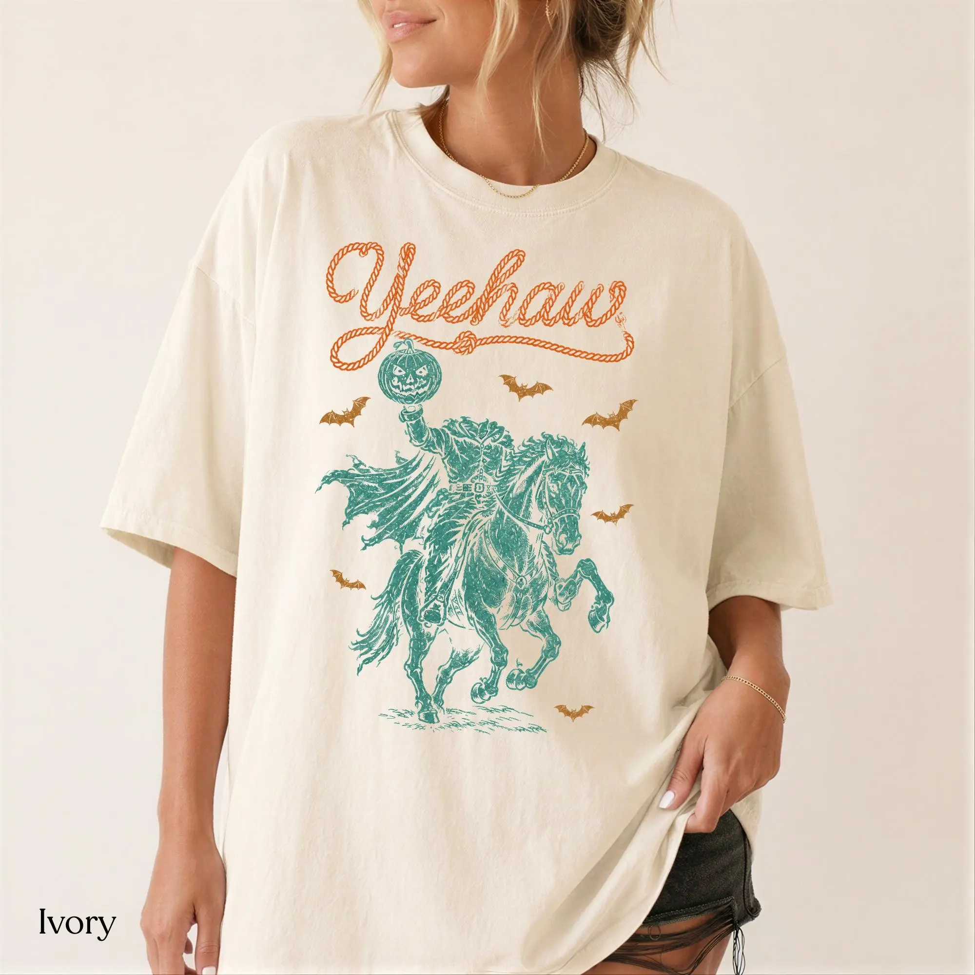 Headless Horseman Halloween Shirt, Vintage Western Yeehaw Comfort Colors Graphic Tee - photo 3