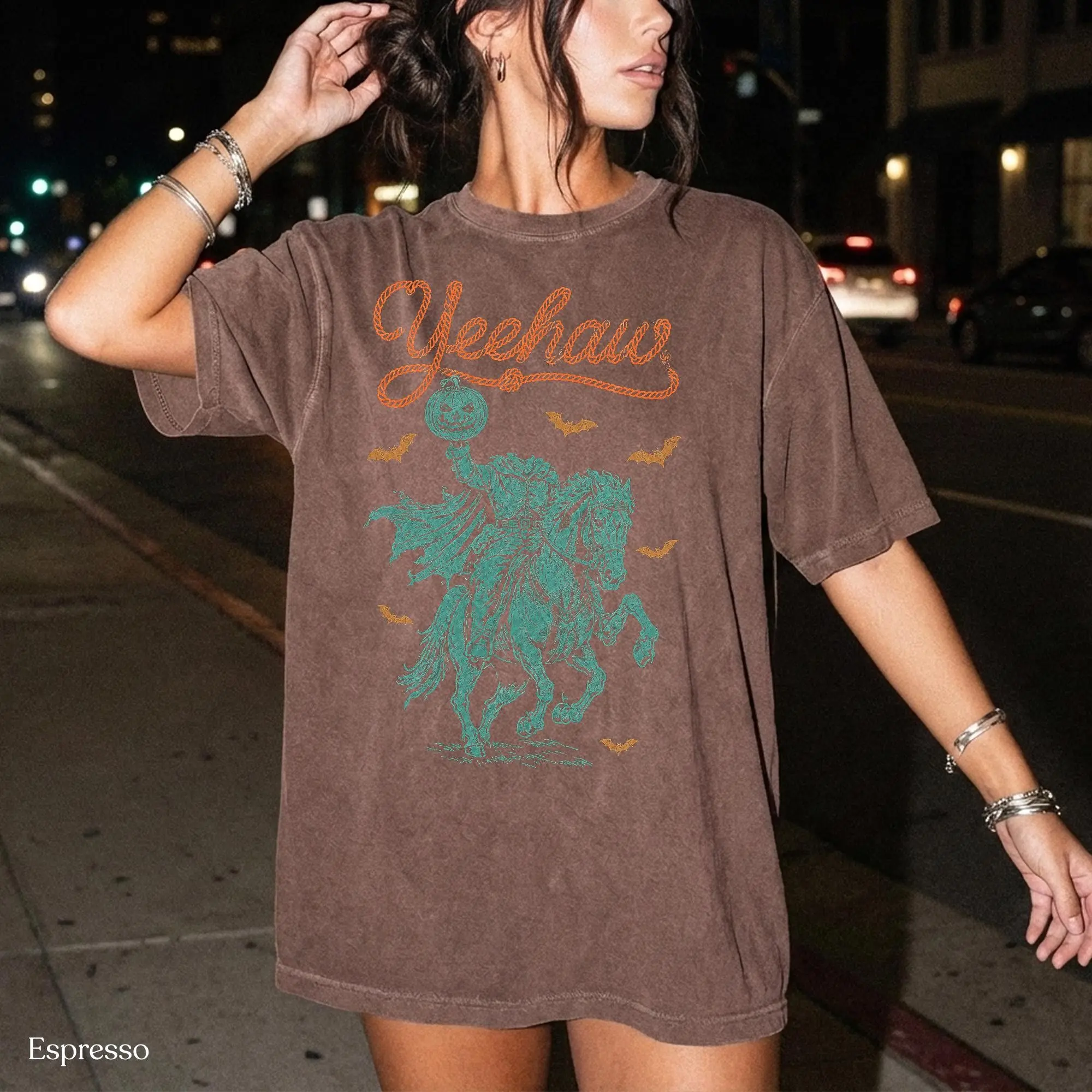 Headless Horseman Halloween Sweatshirt, Vintage Western Yeehaw Comfort Colors Graphic Top - photo 4