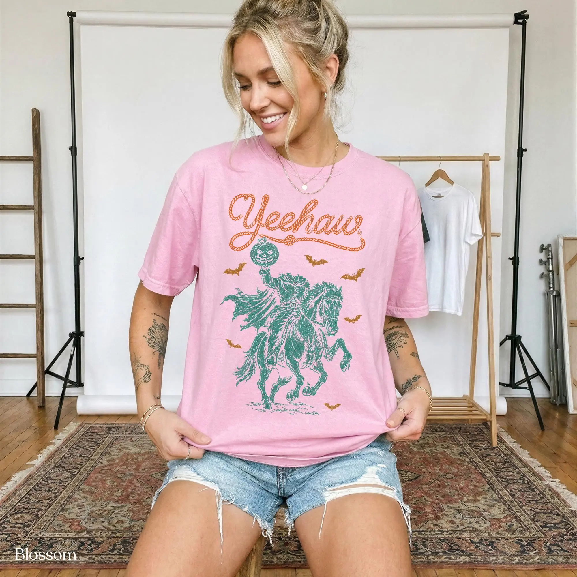Headless Horseman Halloween Sweatshirt, Vintage Western Yeehaw Comfort Colors Graphic Top - photo 5