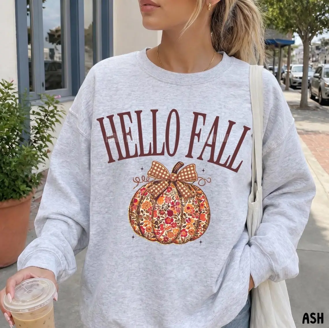 Hello Fall Shirt, Floral Pumpkin Plaid Bow Autumn Tee, Trendy Thanksgiving Graphic Gift - photo 2