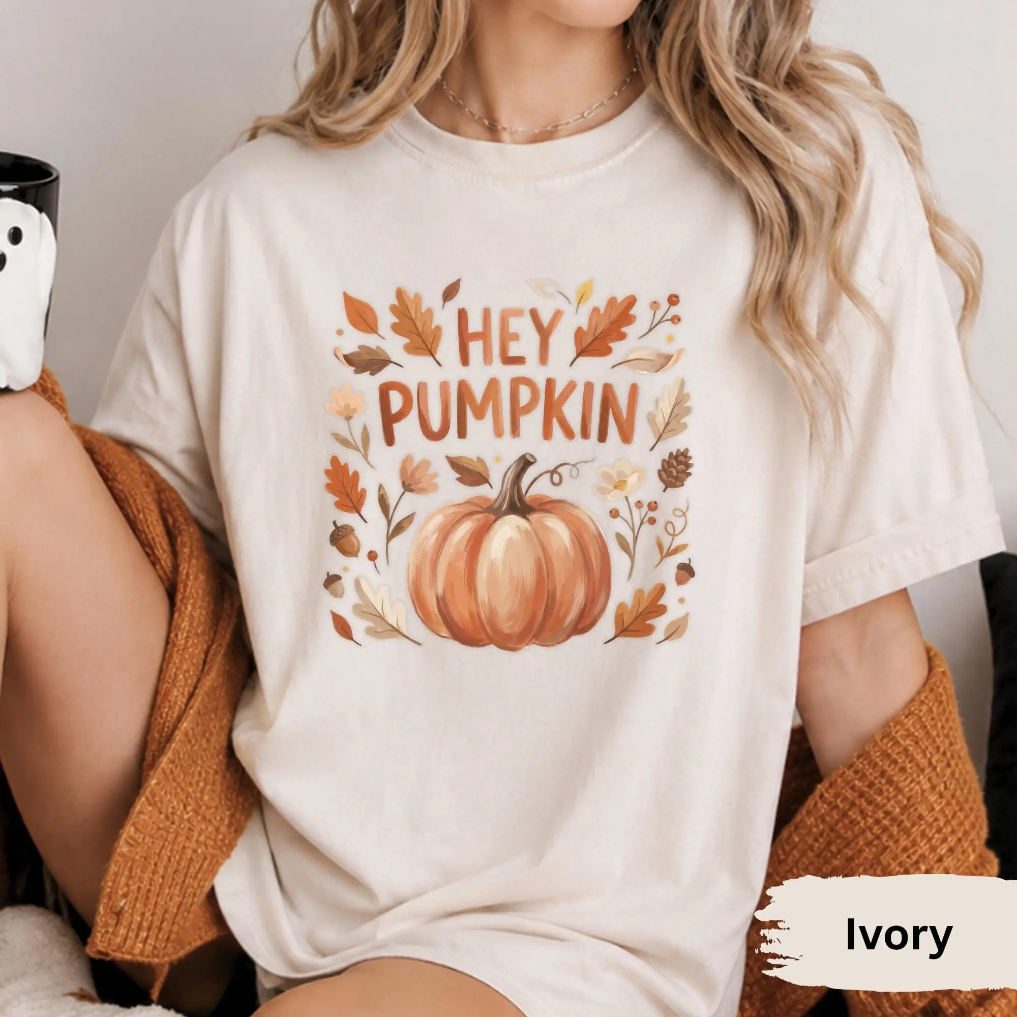 Hey Pumpkin Floral T-Shirt, Autumn Comfort Colors Tee