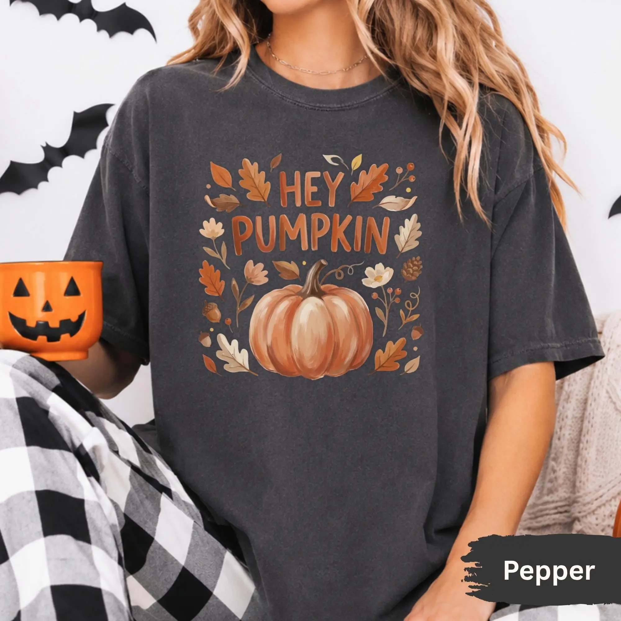 Hey Pumpkin Floral T-Shirt, Autumn Comfort Colors Tee - photo 2