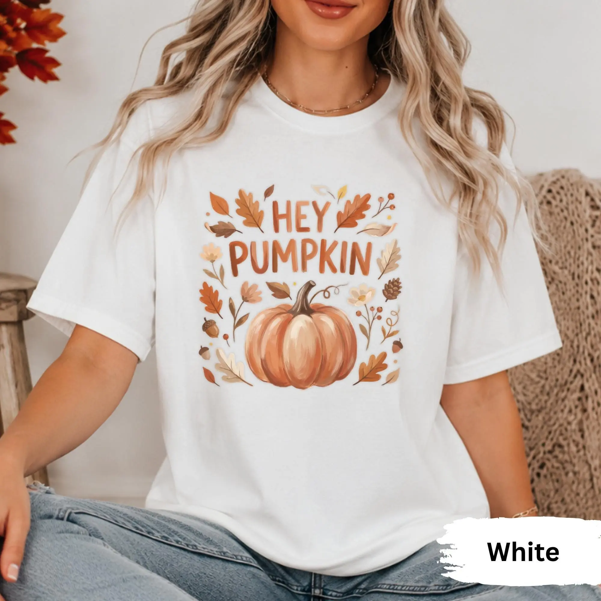 Hey Pumpkin Floral T-Shirt, Autumn Comfort Colors Tee - photo 3