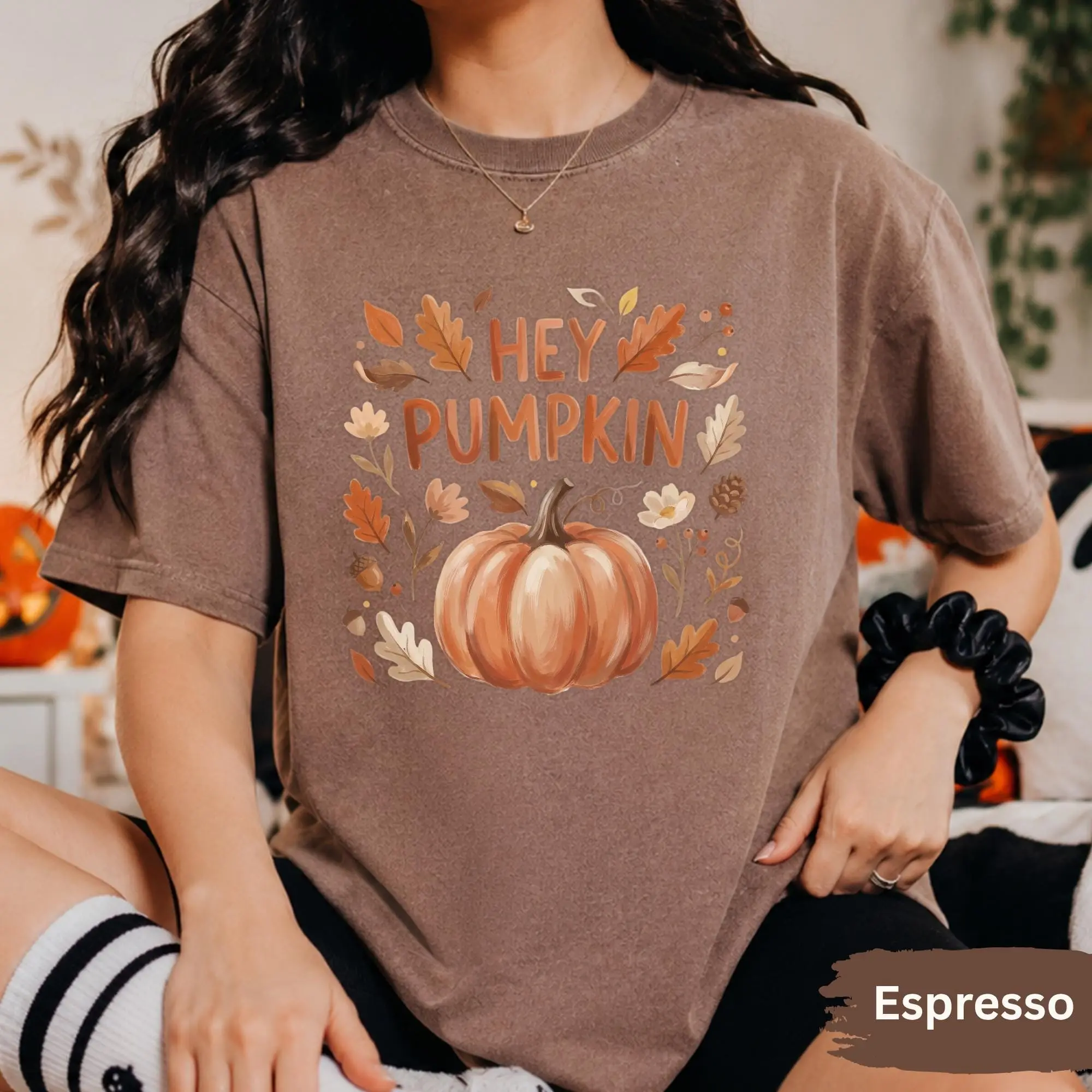 Hey Pumpkin Floral T-Shirt, Autumn Comfort Colors Tee - photo 4