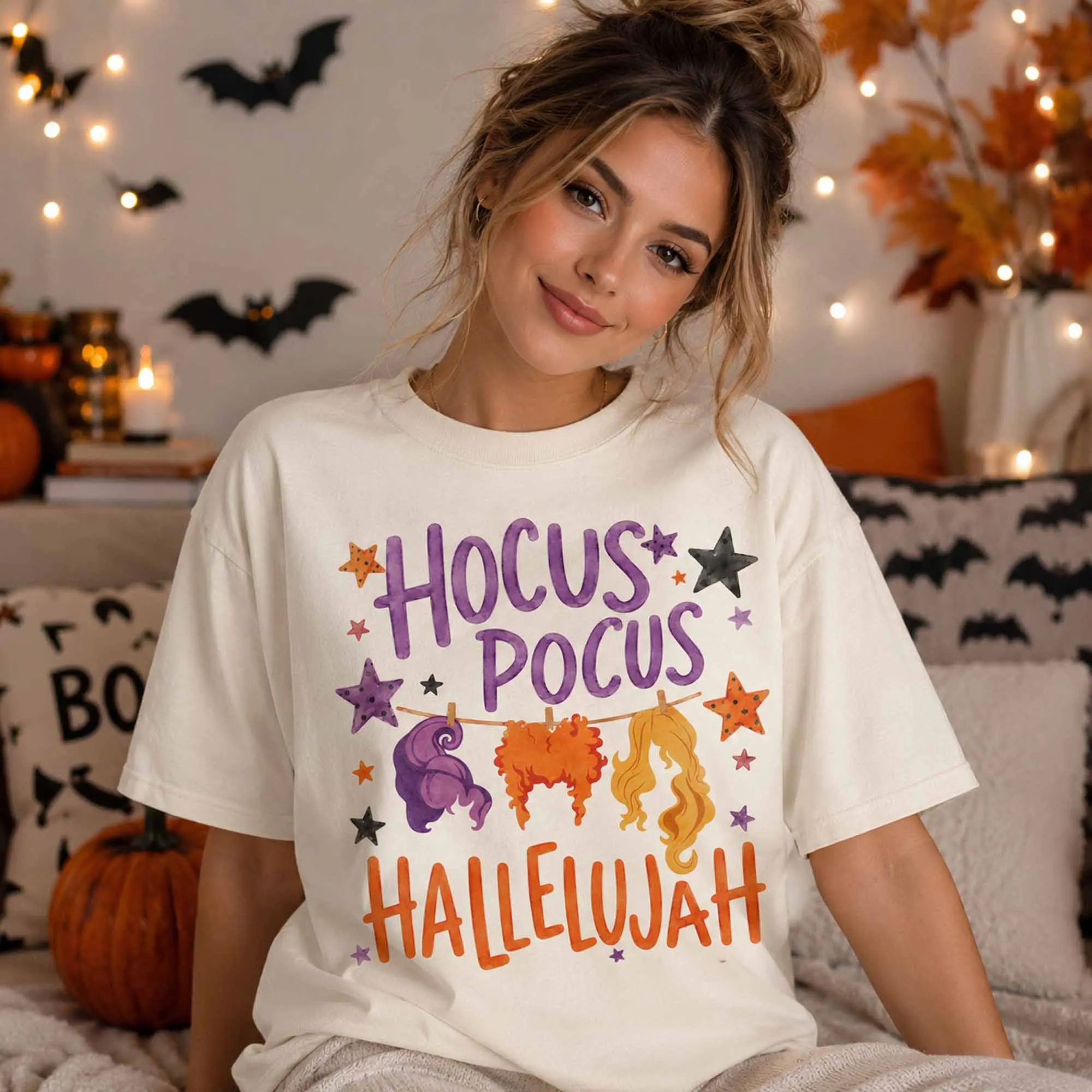 Hocus Hallelujah Pocus Halloween Comfort Colors Shirt, Fall Trick Or Treat Tee, Spooky Season Graphic Top