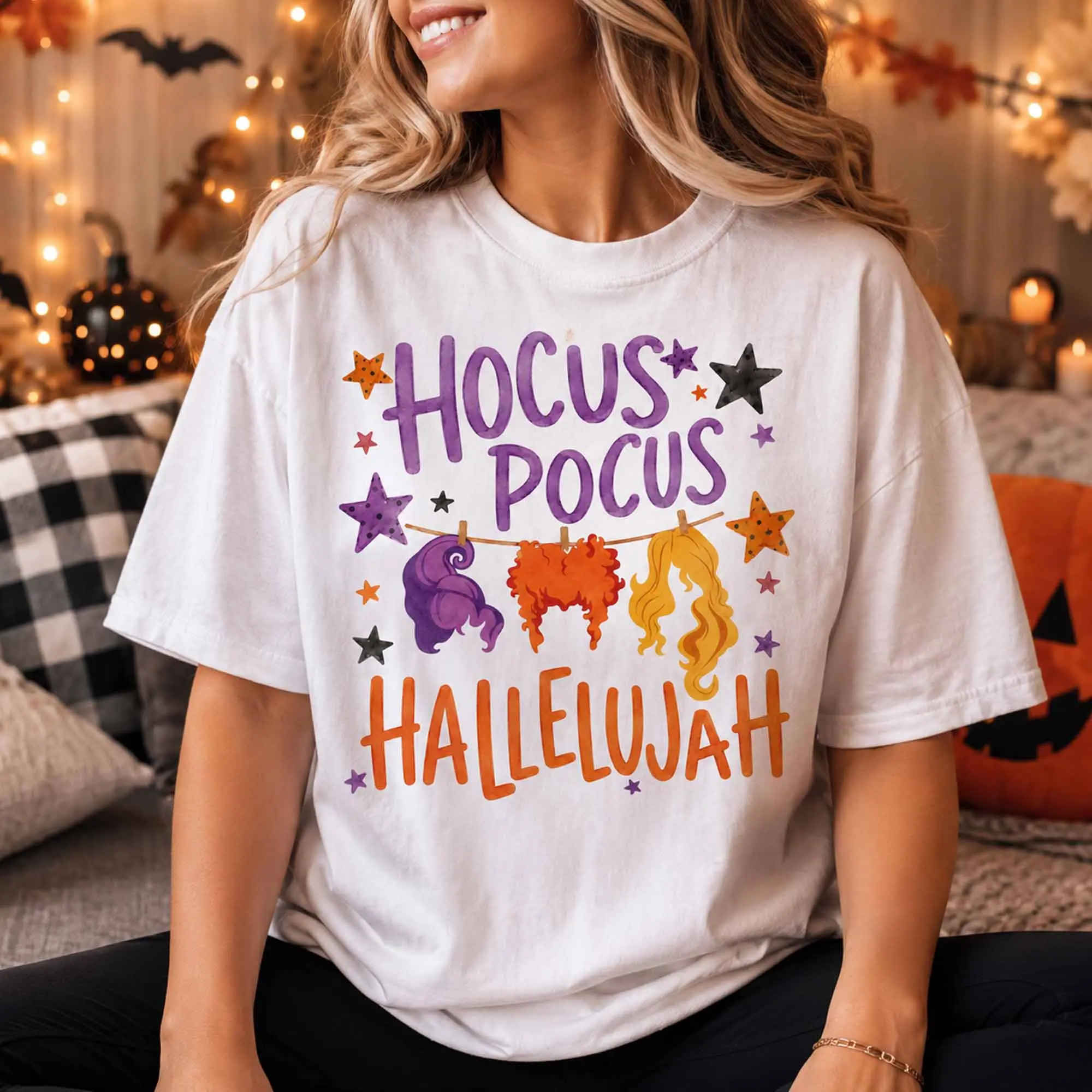 Hocus Hallelujah Pocus Halloween Comfort Colors Shirt, Fall Trick Or Treat Tee, Spooky Season Graphic Top - photo 3
