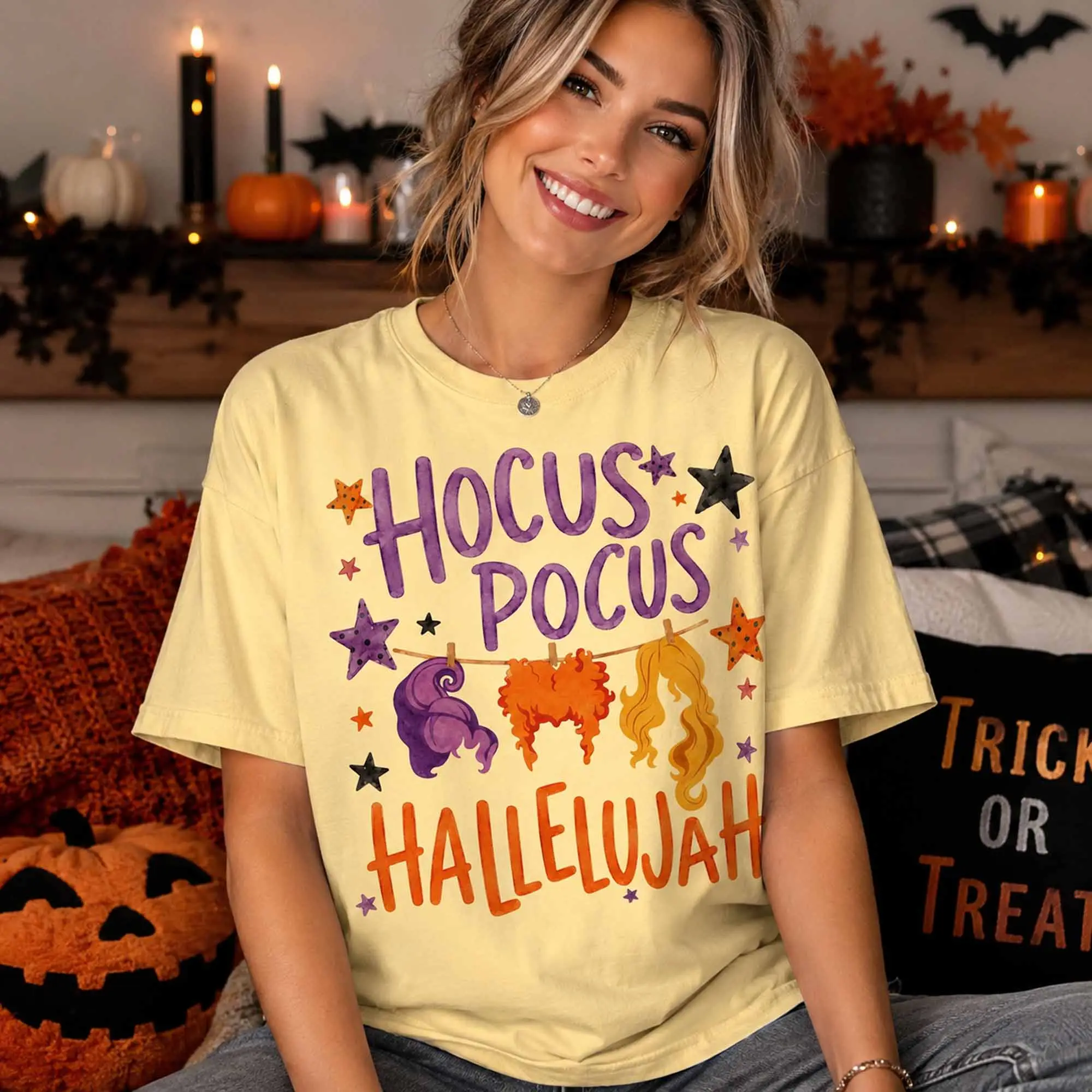 Hocus Hallelujah Pocus Halloween Comfort Colors Shirt, Fall Trick Or Treat Tee, Spooky Season Graphic Top - photo 4