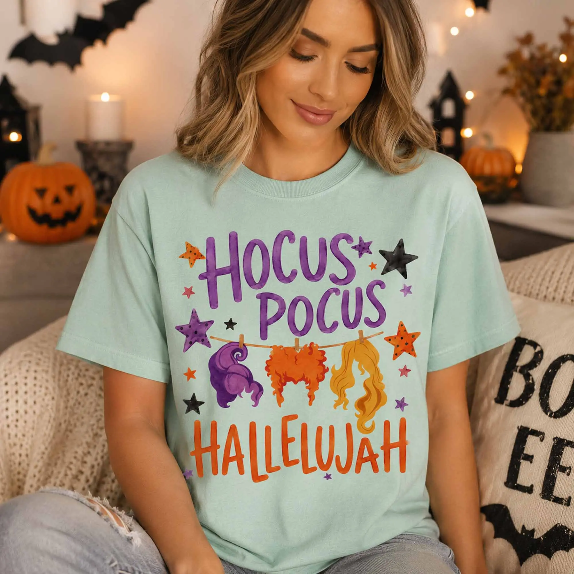 Hocus Hallelujah Pocus Halloween Comfort Colors Shirt, Fall Trick Or Treat Tee, Spooky Season Graphic Top - photo 5