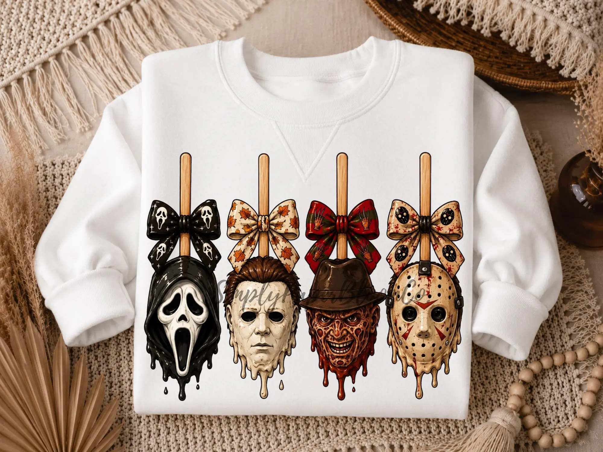 Horror Candy Apple Halloween T-Shirt for Women, Spooky Season Dripping Character Graphic Tee, Trendy Fall Autumn Costume Top - photo 2
