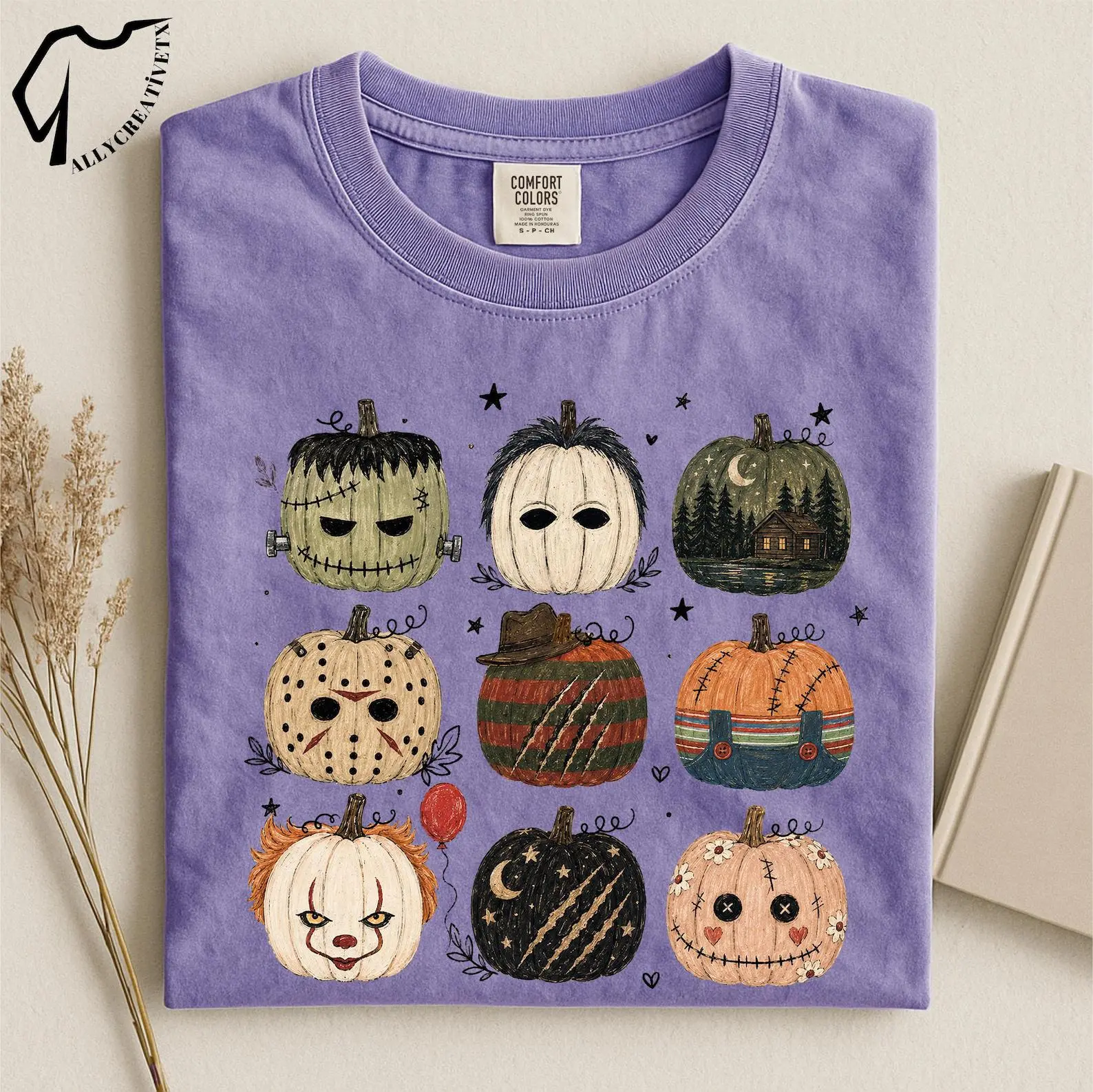 Horror Pumpkin Spooky Halloween Character Tee, Cute Scary Retro Fall Graphic Shirt, Creepy Season Top - photo 3