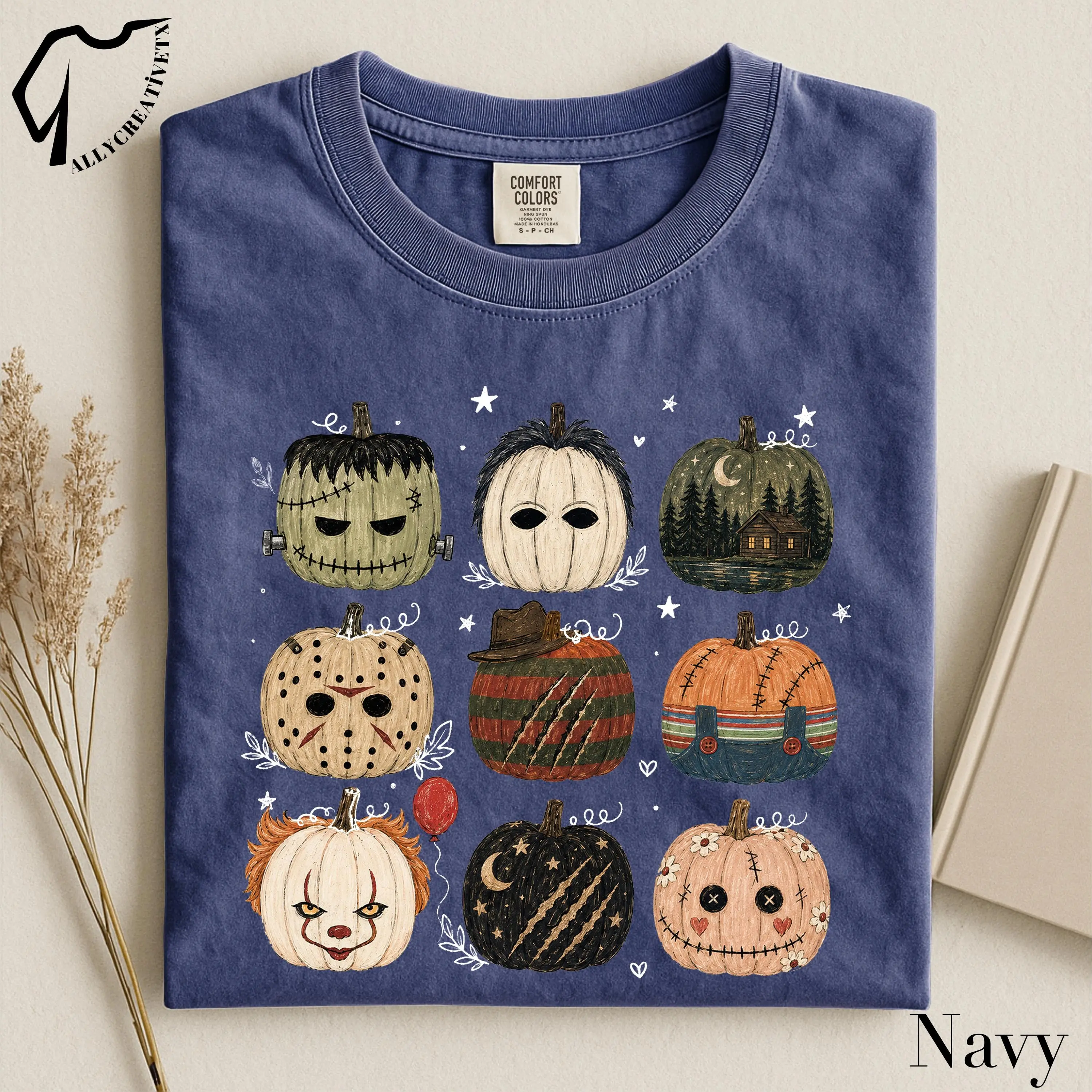 Horror Pumpkin Shirt, Spooky Halloween Character Tee, Cute Scary Retro Fall Graphic Creepy Season Top - photo 2