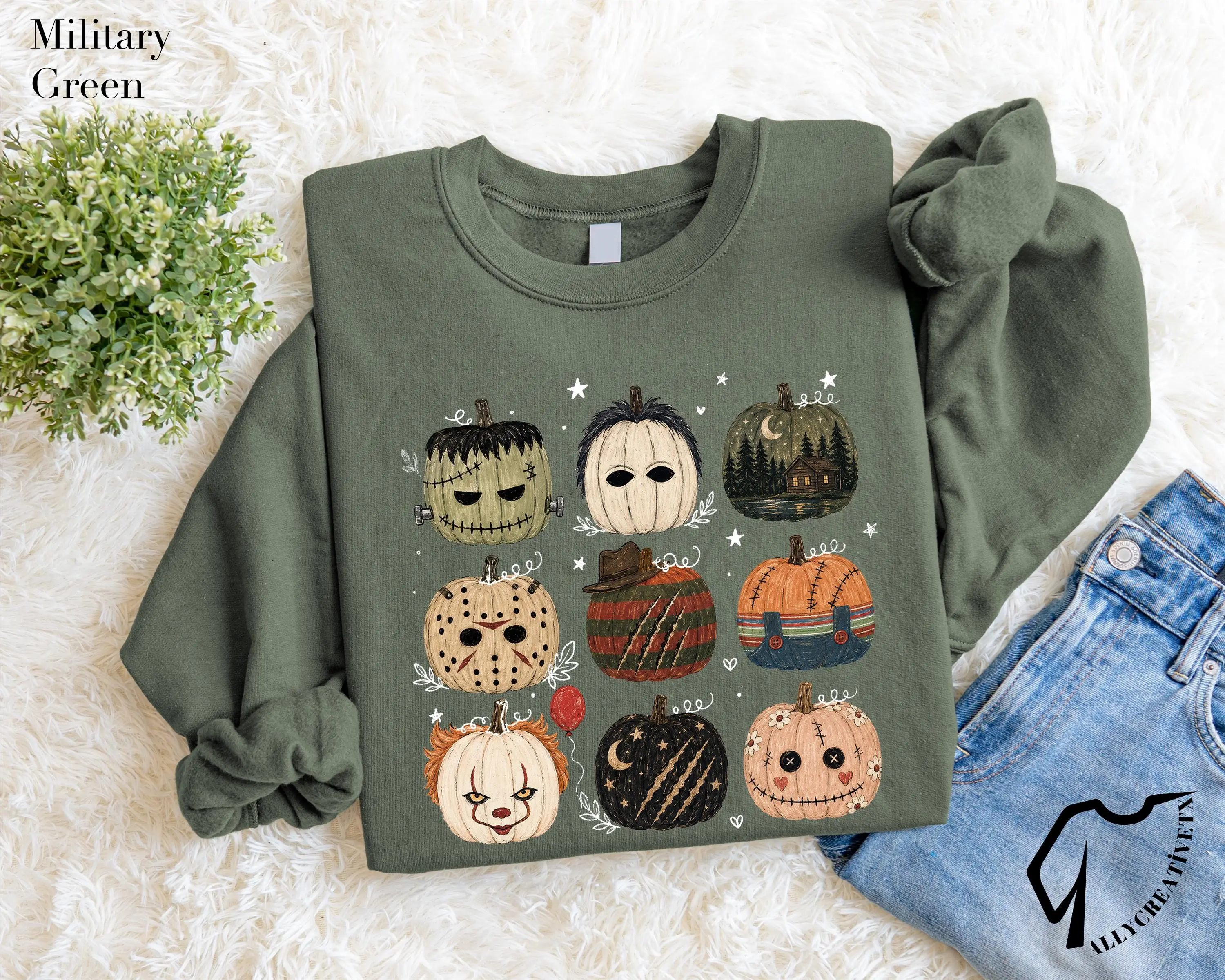 Horror Pumpkin Shirt, Spooky Halloween Character Tee, Cute Scary Retro Fall Graphic Creepy Season Top - photo 4