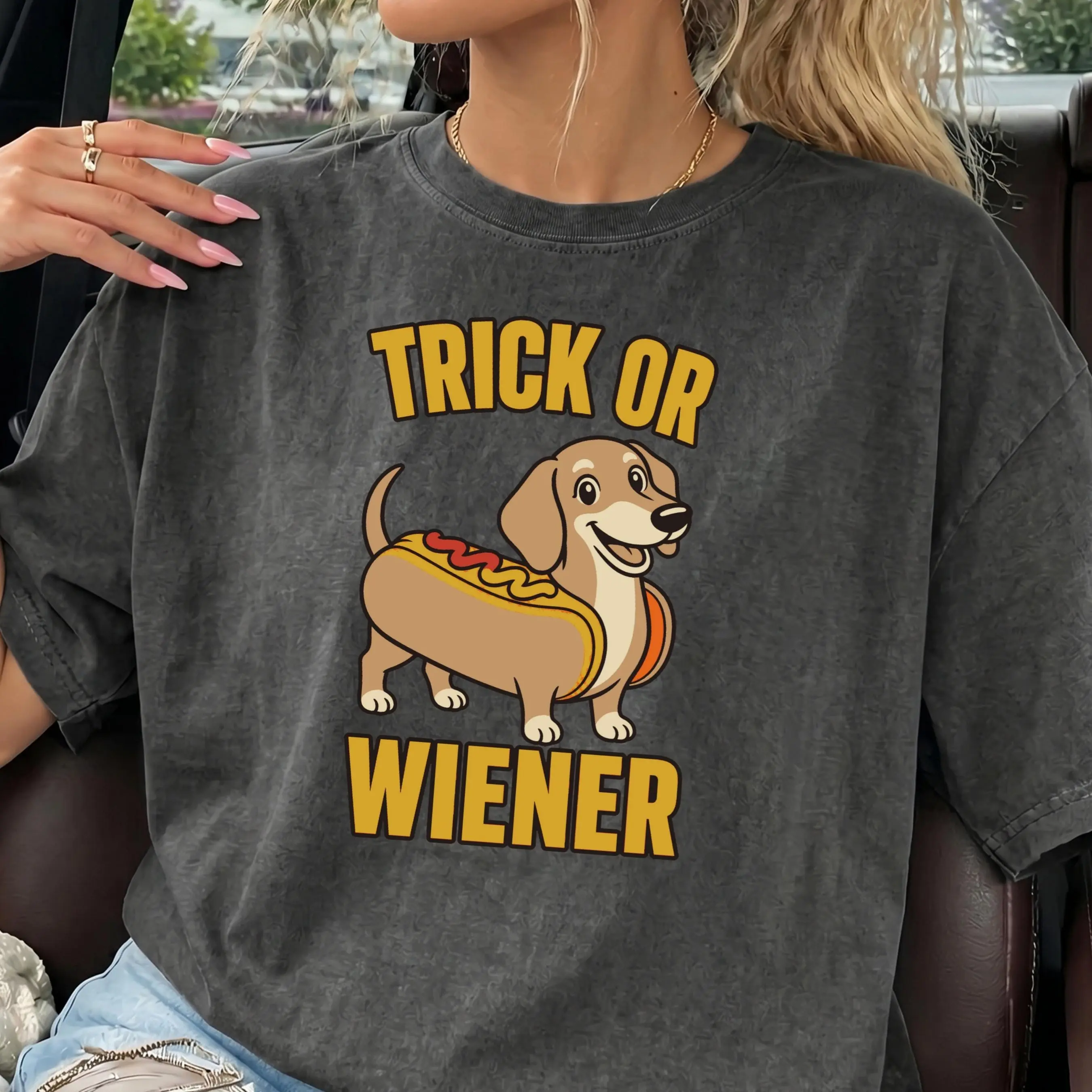 Comfort Colors Hot Dog Costume Dachshund Shirt, Funny Wiener Halloween Trick Or Treat Pet Mom Tee - photo 2