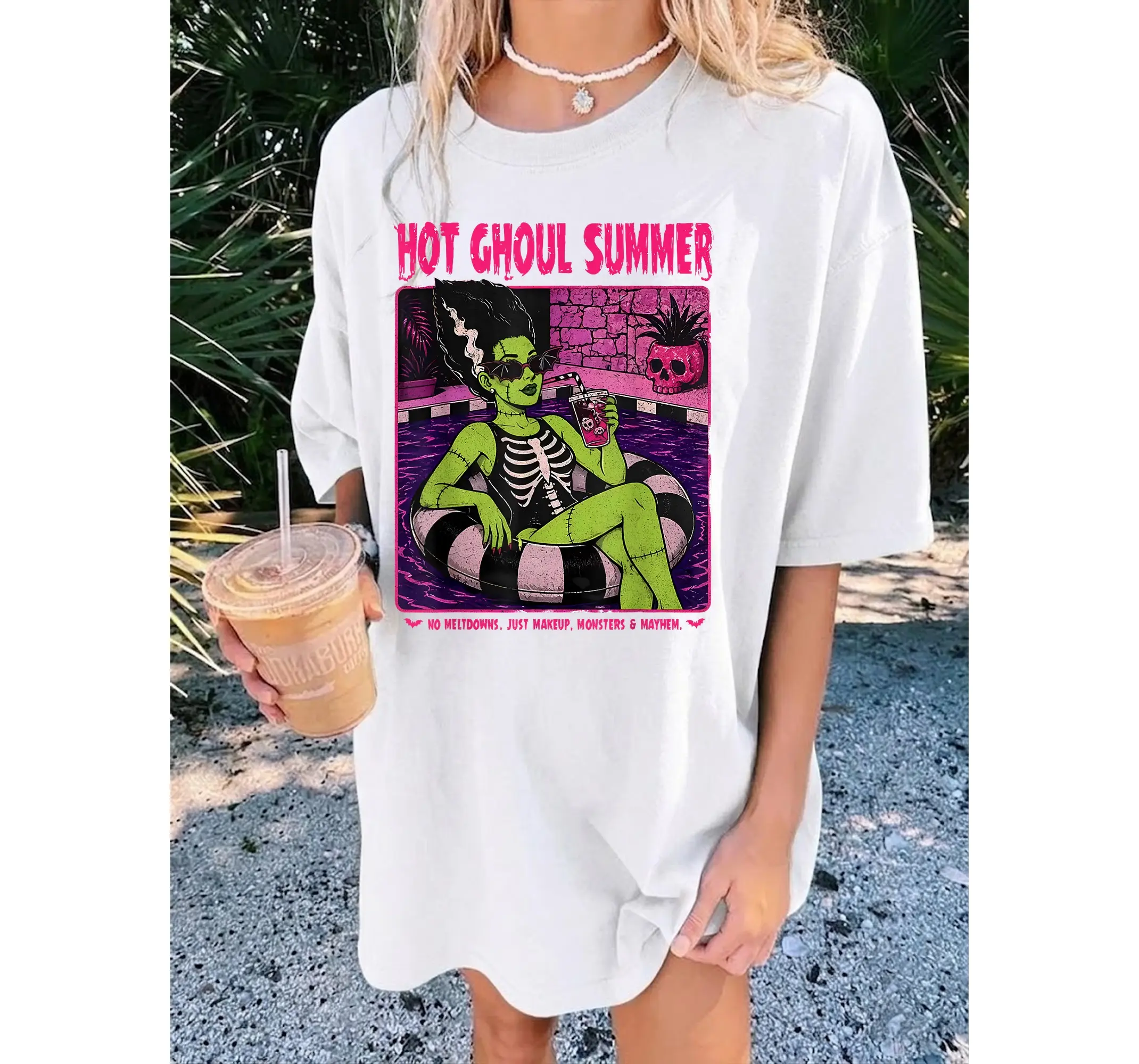 Hot Ghoul Summer Tee, Vintage Bride of Frankenstein Monster Halloween Graphic Shirt