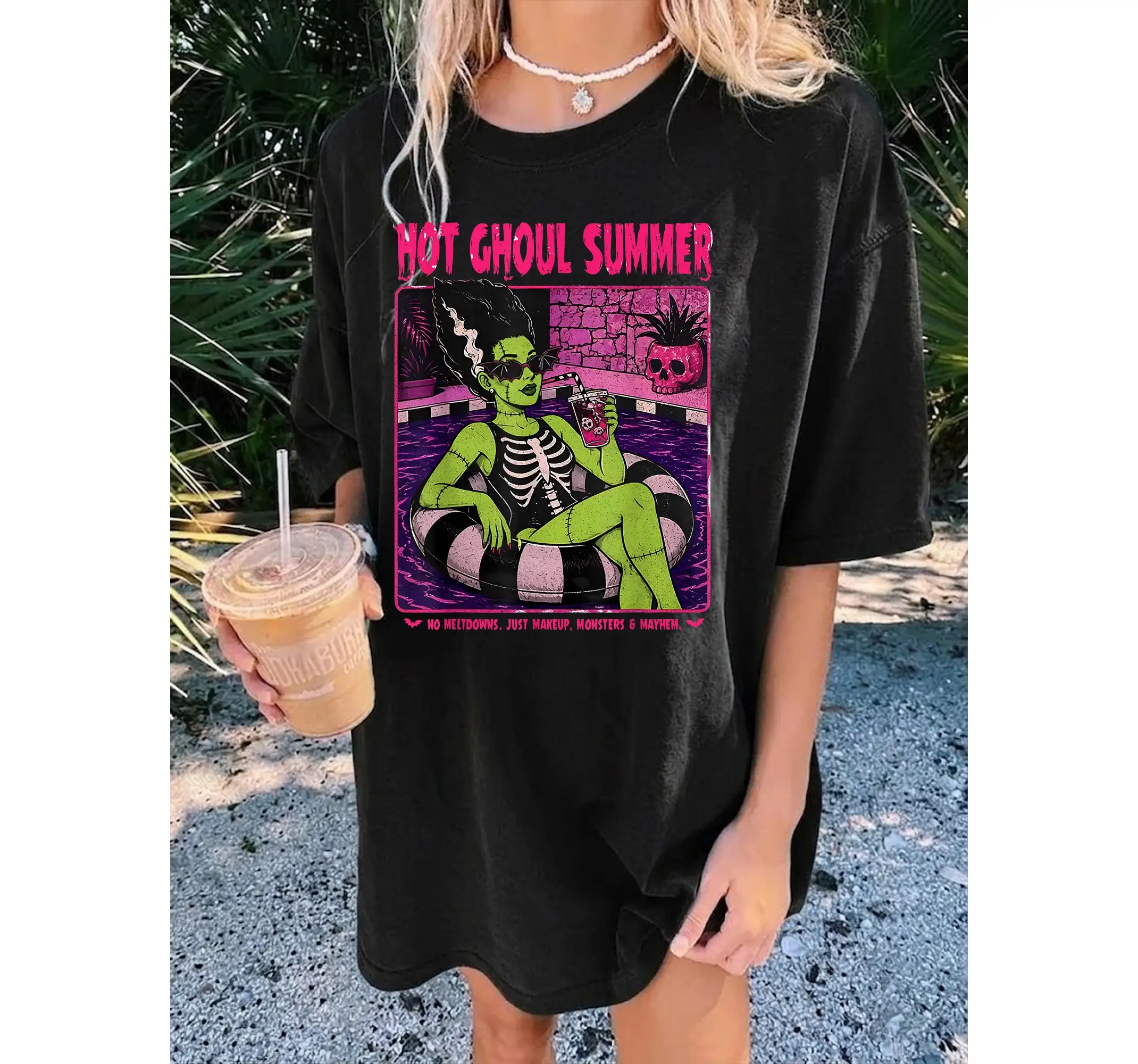 Hot Ghoul Summer Tee, Vintage Bride of Frankenstein Monster Halloween Graphic Shirt - photo 2