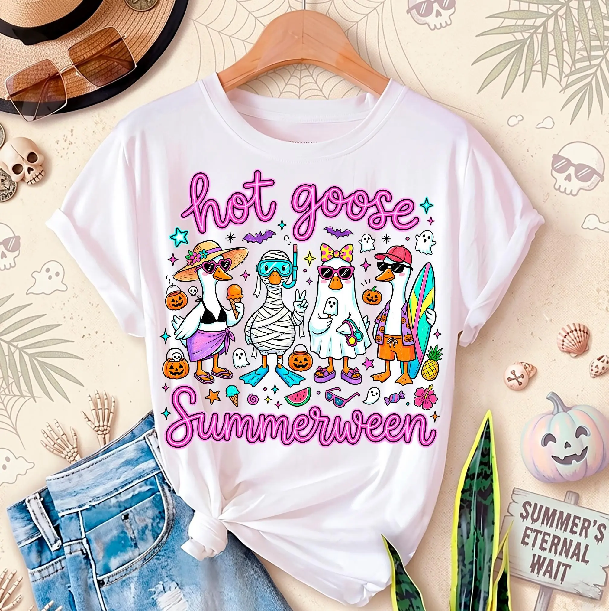 Comfort Colors Hot Goose Summerween Shirt, Doodle Spooky Trendy Summer Halloween Graphic Tee - photo 1