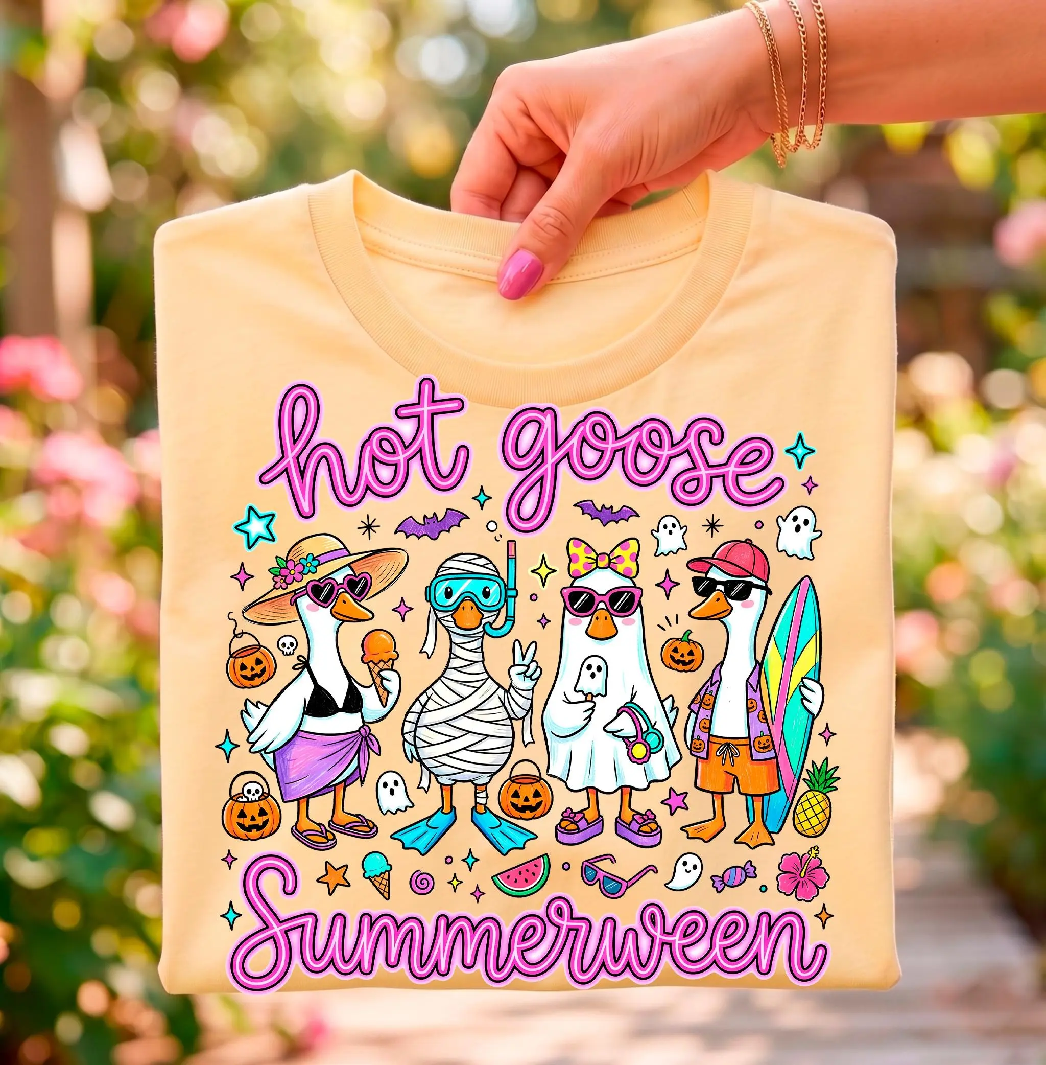 Comfort Colors Hot Goose Summerween Shirt, Doodle Spooky Trendy Summer Halloween Graphic Tee - photo 5