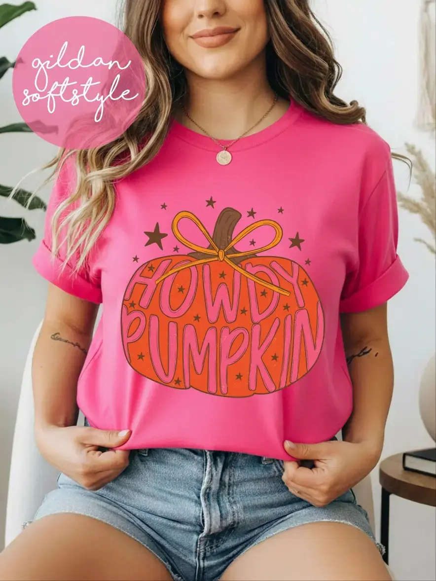 Comfort Colors Howdy Pumpkin Shirt, Cute Pink Western Fall Graphic Tee