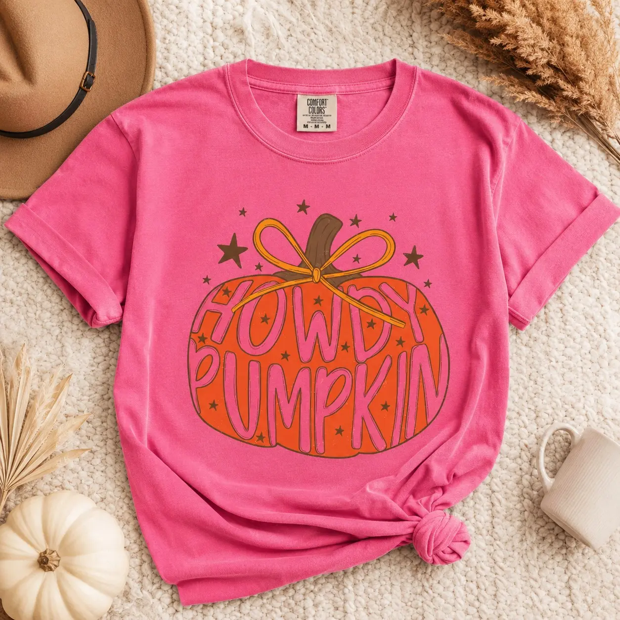 Comfort Colors Howdy Pumpkin Shirt, Cute Pink Western Fall Graphic Tee - photo 2
