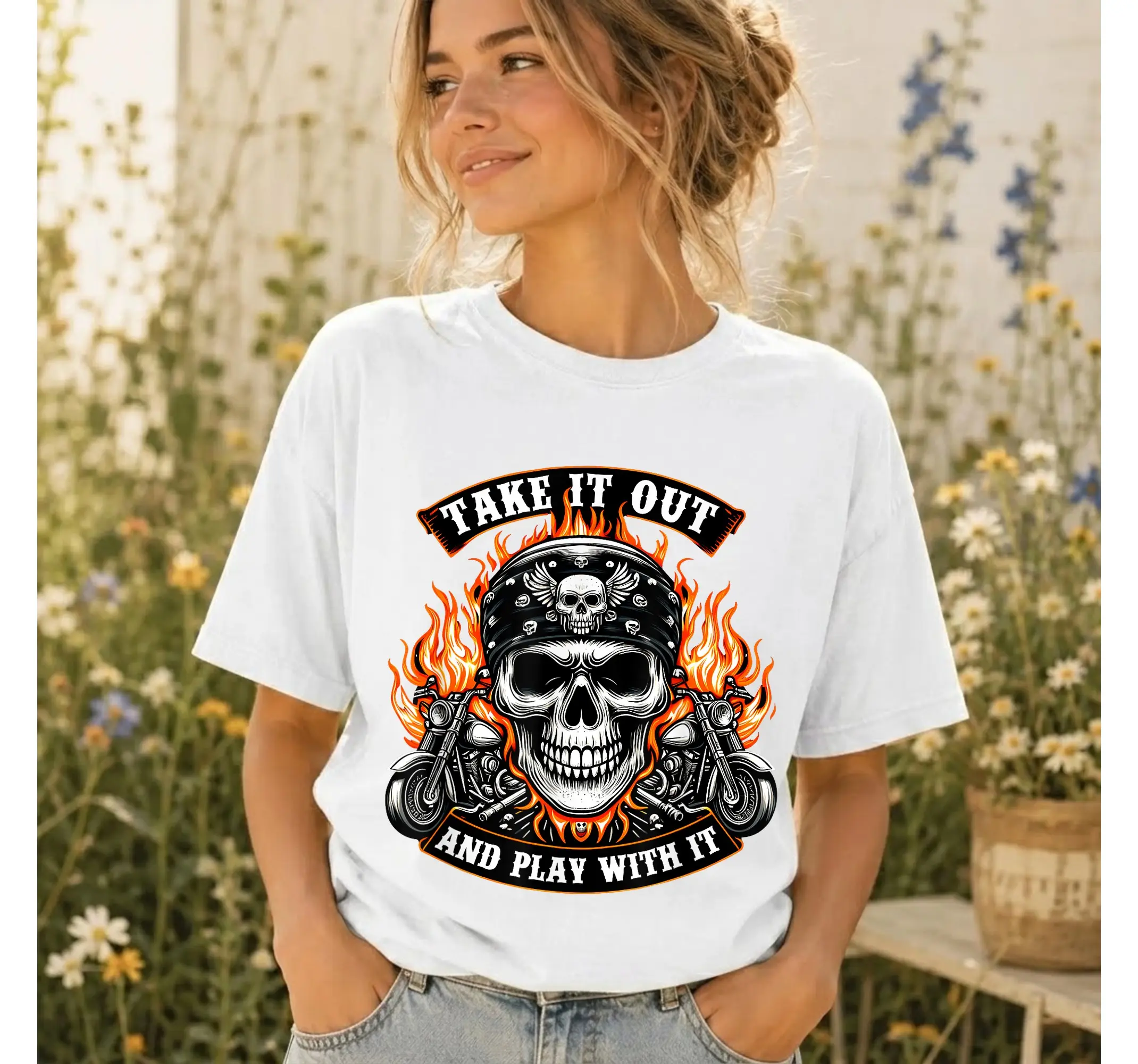 Humorous Skeleton Biker Graphic Tee, Mens Motorcycle Skull Rider Shirt - photo 2