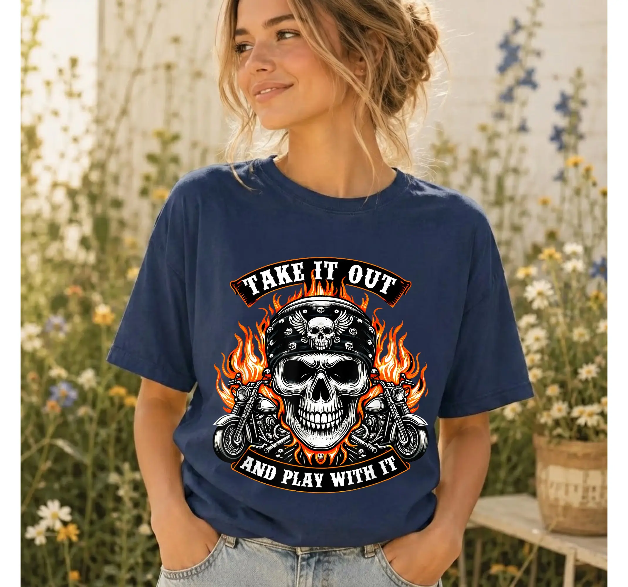 Humorous Skeleton Biker Graphic Tee, Mens Motorcycle Skull Rider Shirt - photo 3