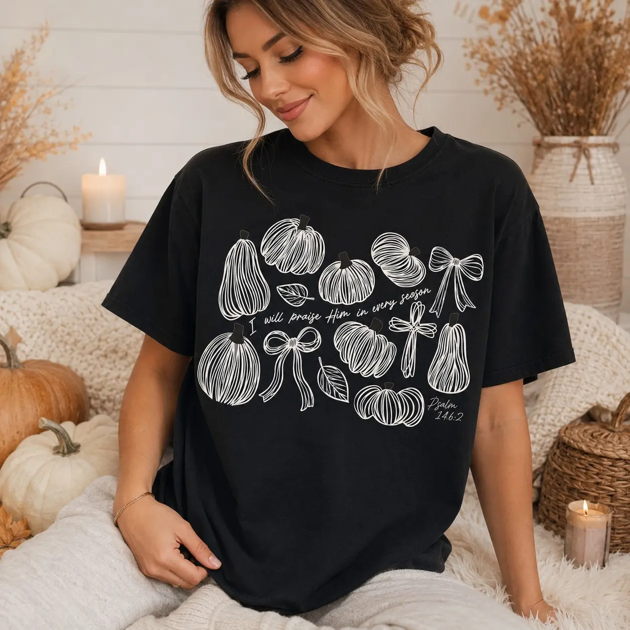Comfort Colors I Will Praise Him In Every Season Shirt, Give Thanks Retro Thanksgiving Pumpkin Bible Tee - photo 2