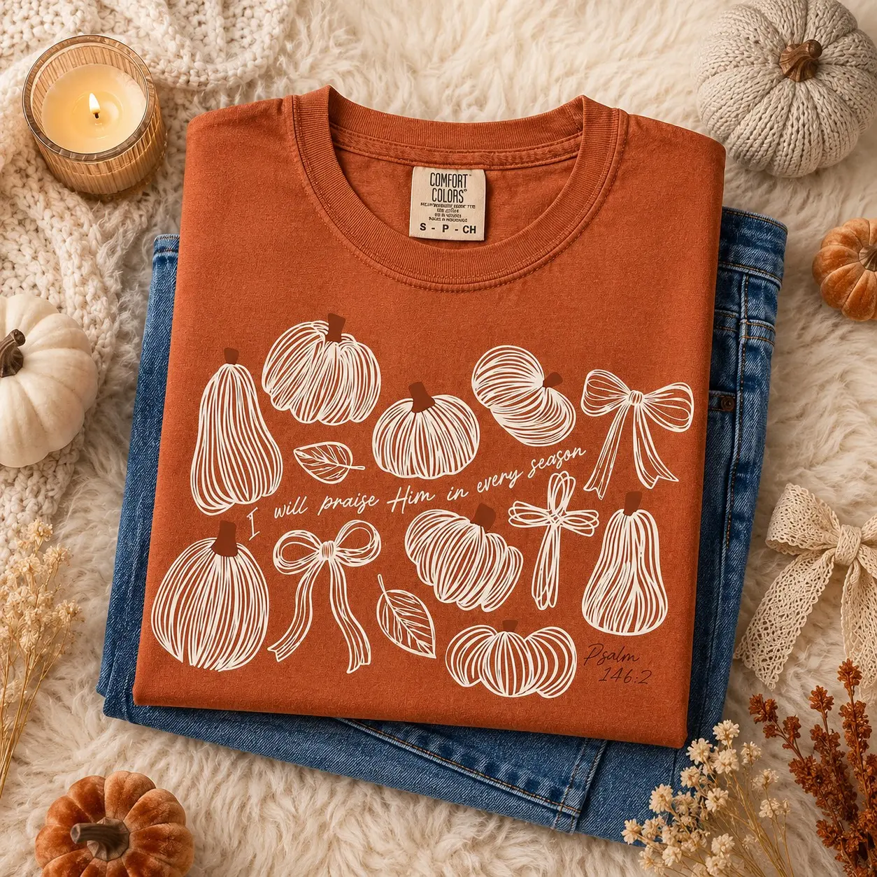 Comfort Colors I Will Praise Him In Every Season Shirt, Give Thanks Retro Thanksgiving Pumpkin Bible Tee - photo 3