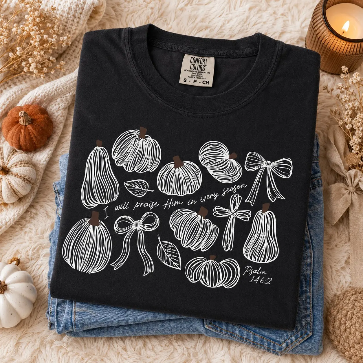 Comfort Colors I Will Praise Him In Every Season Shirt, Give Thanks Retro Thanksgiving Pumpkin Bible Tee - photo 4