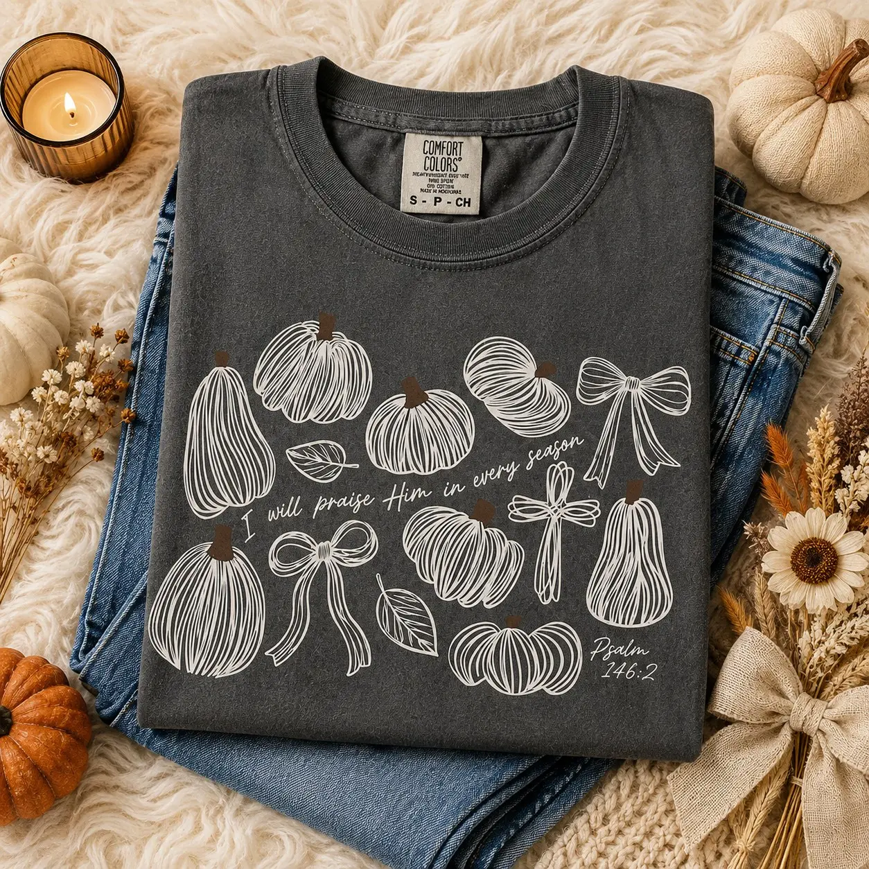 Comfort Colors I Will Praise Him In Every Season Shirt, Give Thanks Retro Thanksgiving Pumpkin Bible Tee - photo 5