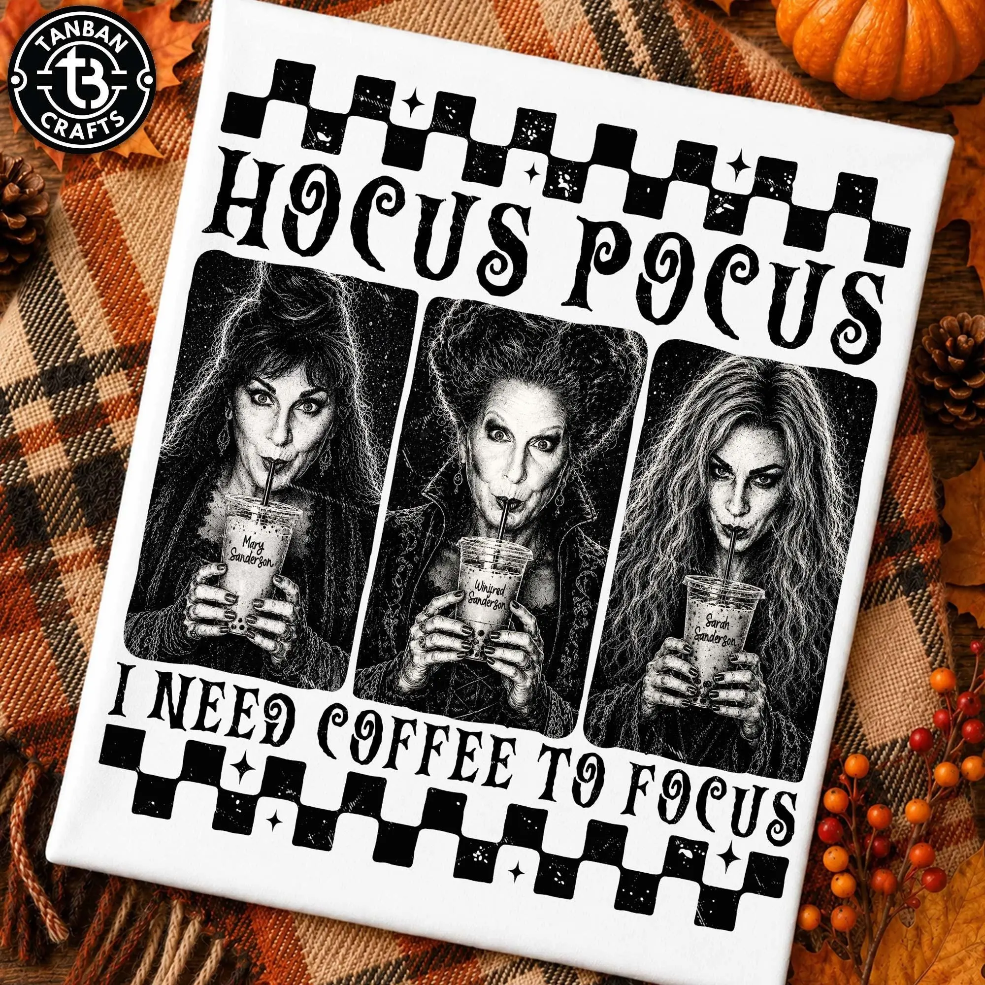 Comfort Colors Iced Coffee Halloween Characters T-Shirt, Need to Focus Bad Witches Vibes Graphic Tee