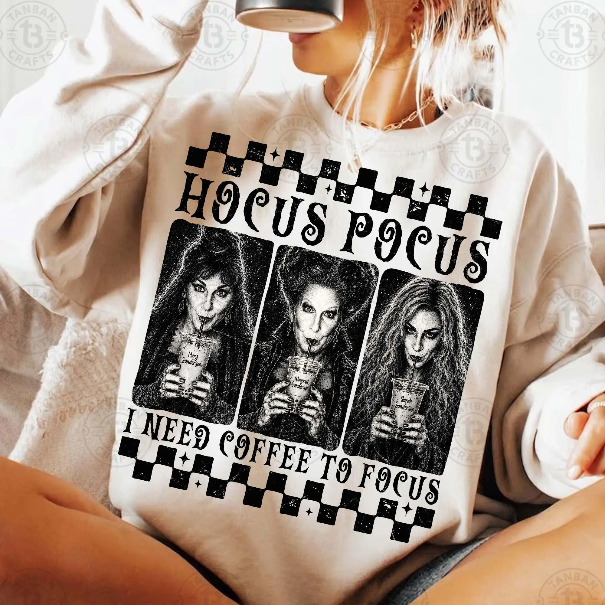 Comfort Colors Iced Coffee Halloween Characters T-Shirt, Need to Focus Bad Witches Vibes Graphic Tee - photo 2