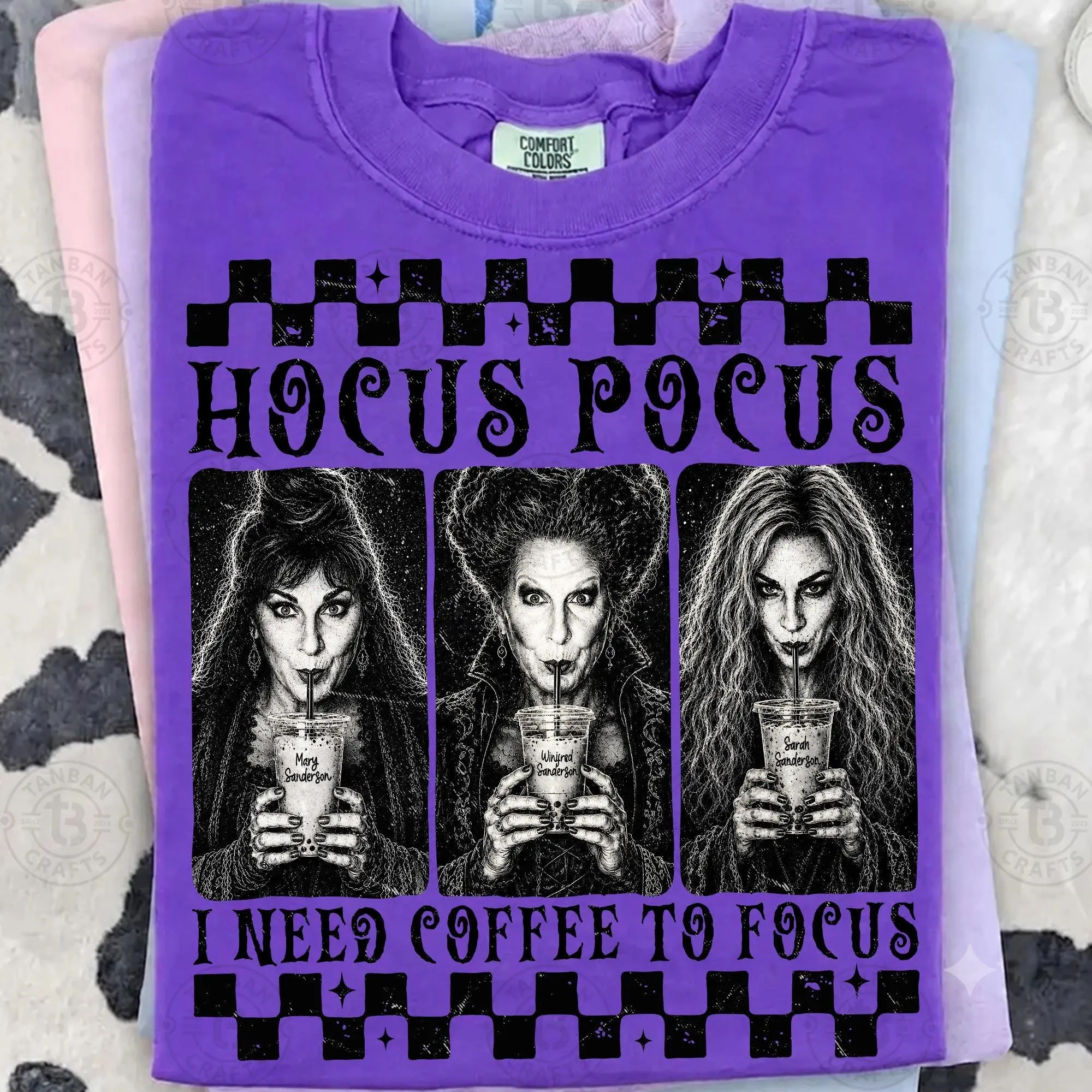 Comfort Colors Iced Coffee Halloween Characters T-Shirt, Need to Focus Bad Witches Vibes Graphic Tee - photo 4