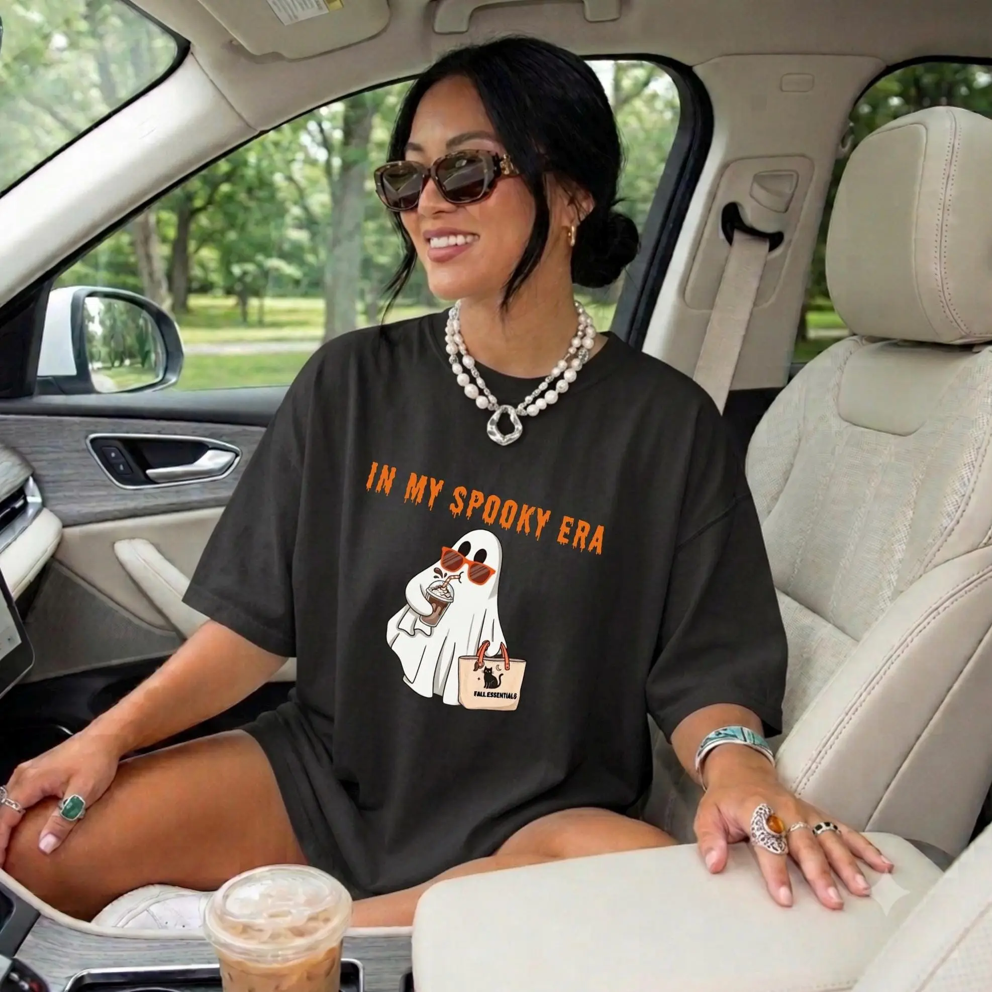 Comfort Colors In My Spooky Era Shirt, Cute Halloween Ghost Tee, Womens Autumn Fall Vibes Coffee Graphic Top - photo 3