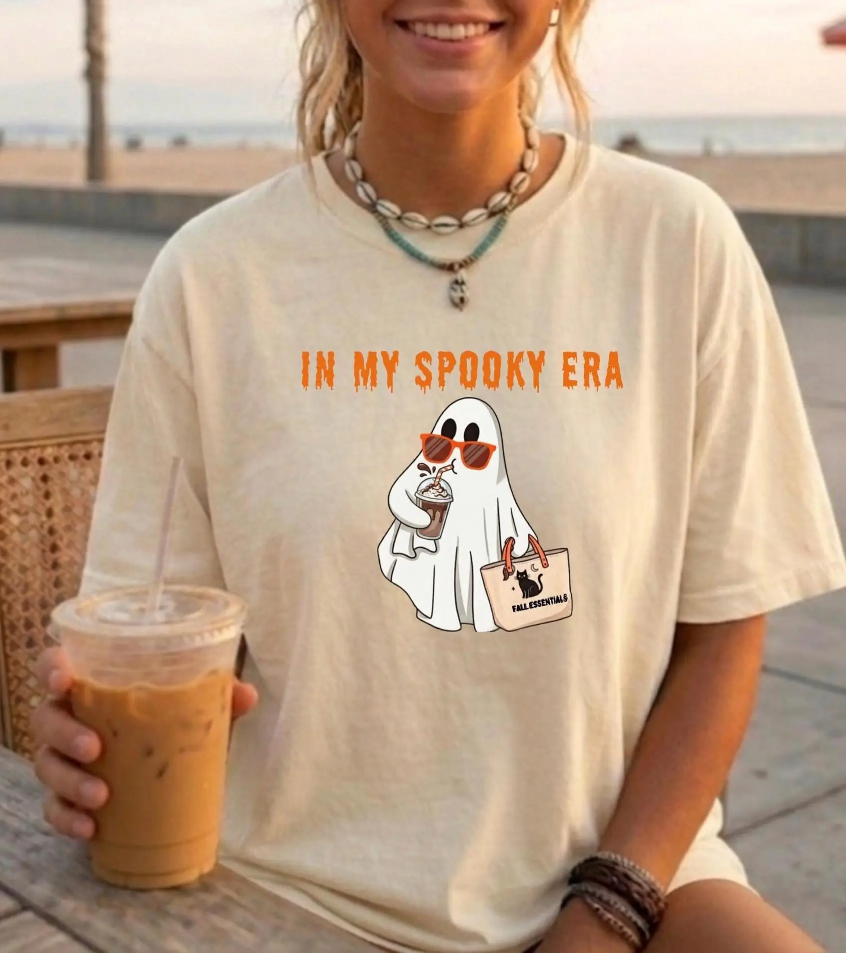 Comfort Colors In My Spooky Era Shirt, Cute Halloween Ghost Tee, Womens Autumn Fall Vibes Coffee Graphic Top - photo 4