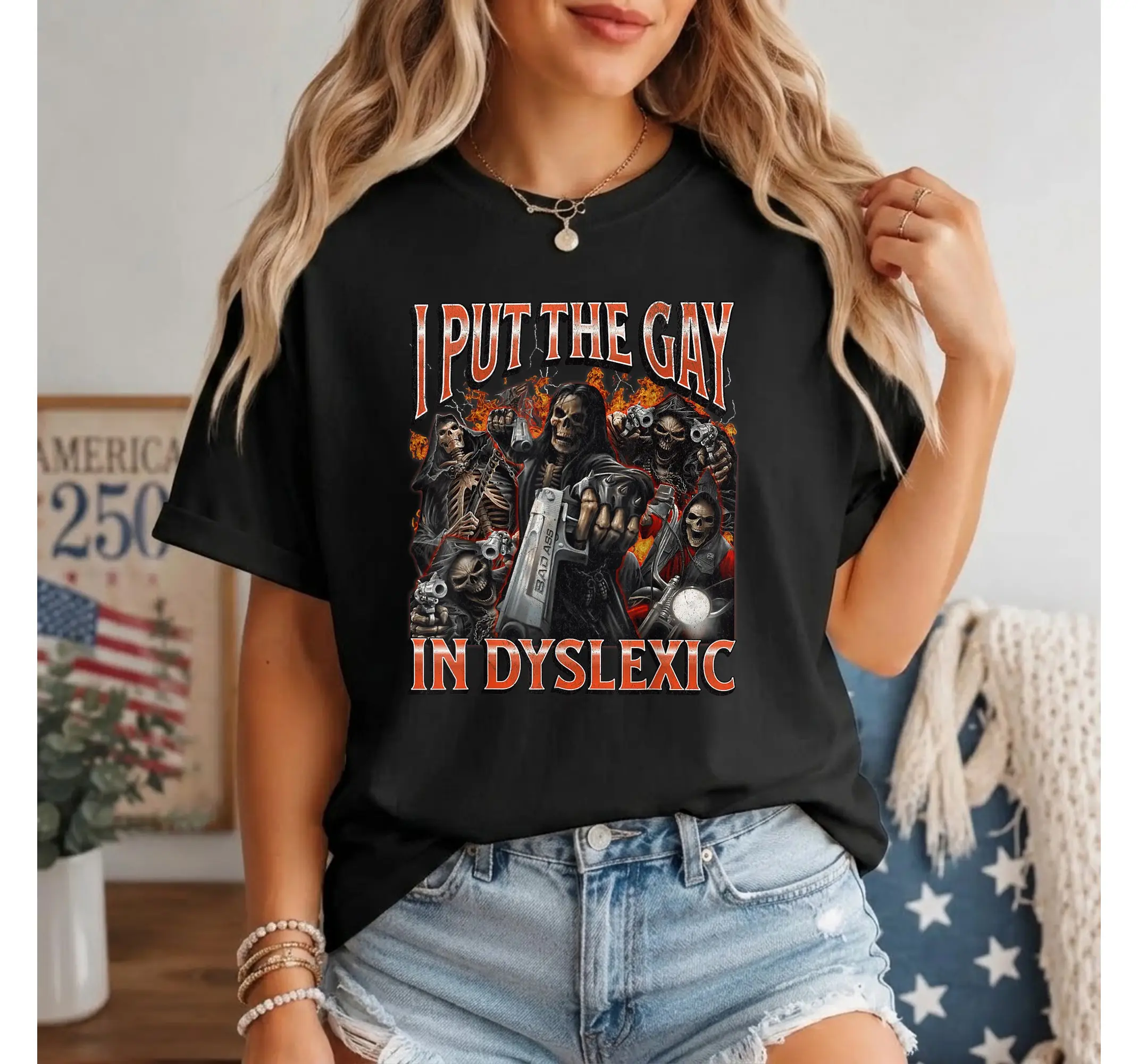 Ironic Skeleton Meme Shirt, Vintage Bootleg Funny LGBTQ Dyslexia Humor Y2K Graphic Tee - photo 2