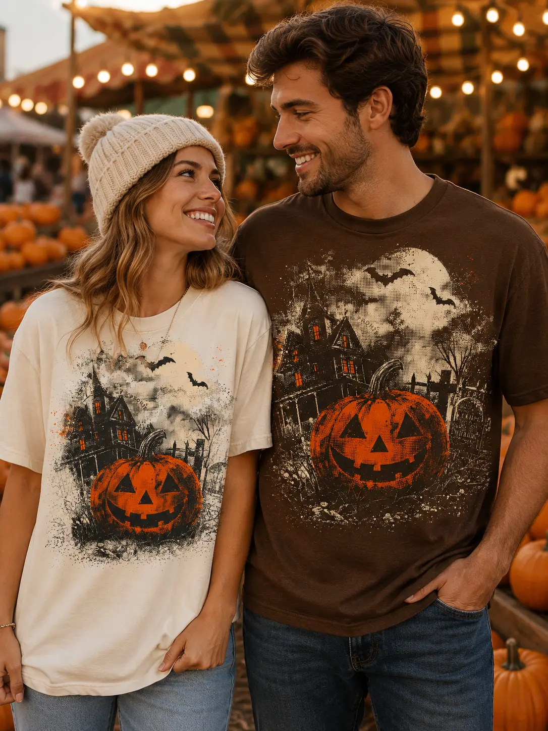 Jack O Lantern Halloween Shirt, Vintage Haunted House Pumpkin Graphic Tee, Spooky Moon Gothic Retro Fall Top - photo 3