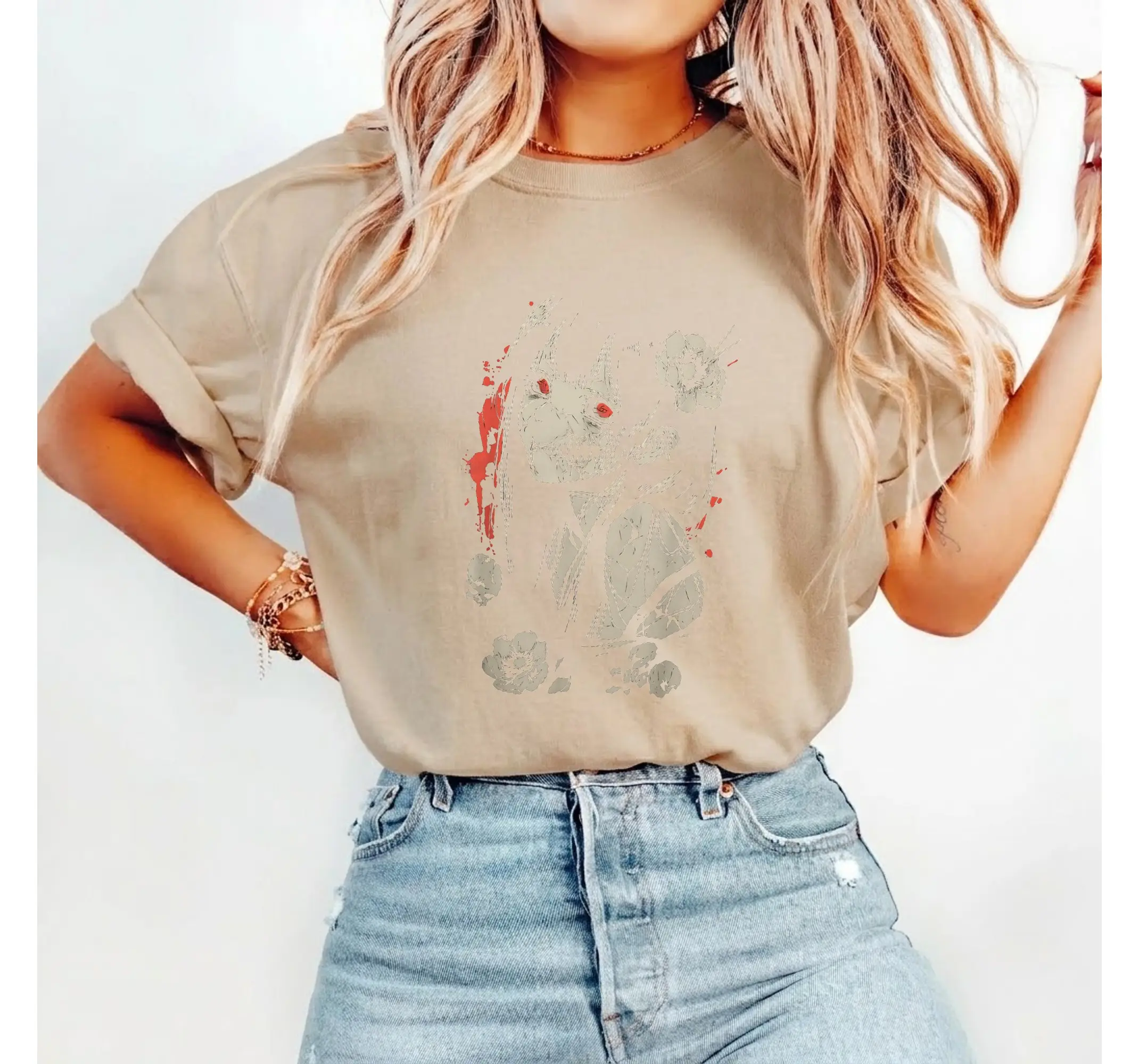 Japanese Horror Anime Tee, Pastel Goth Creepy Kawaii Manga Streetwear Graphic Shirt - photo 3