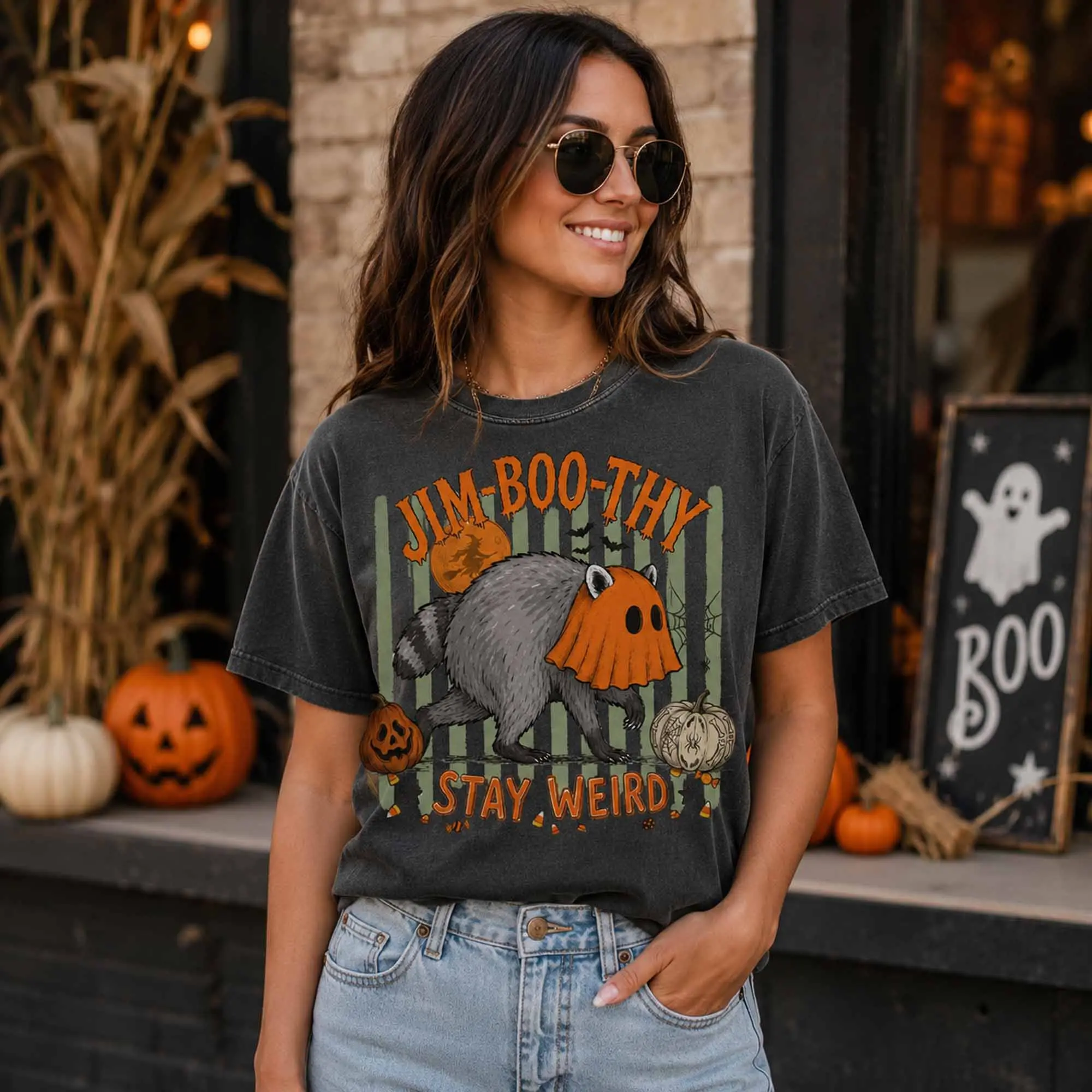 Jimothy Halloween Shirt, Jim-Boo-Thy Raccoon Trash Panda Ghost Meme Trendy Spooky Season Tshirt