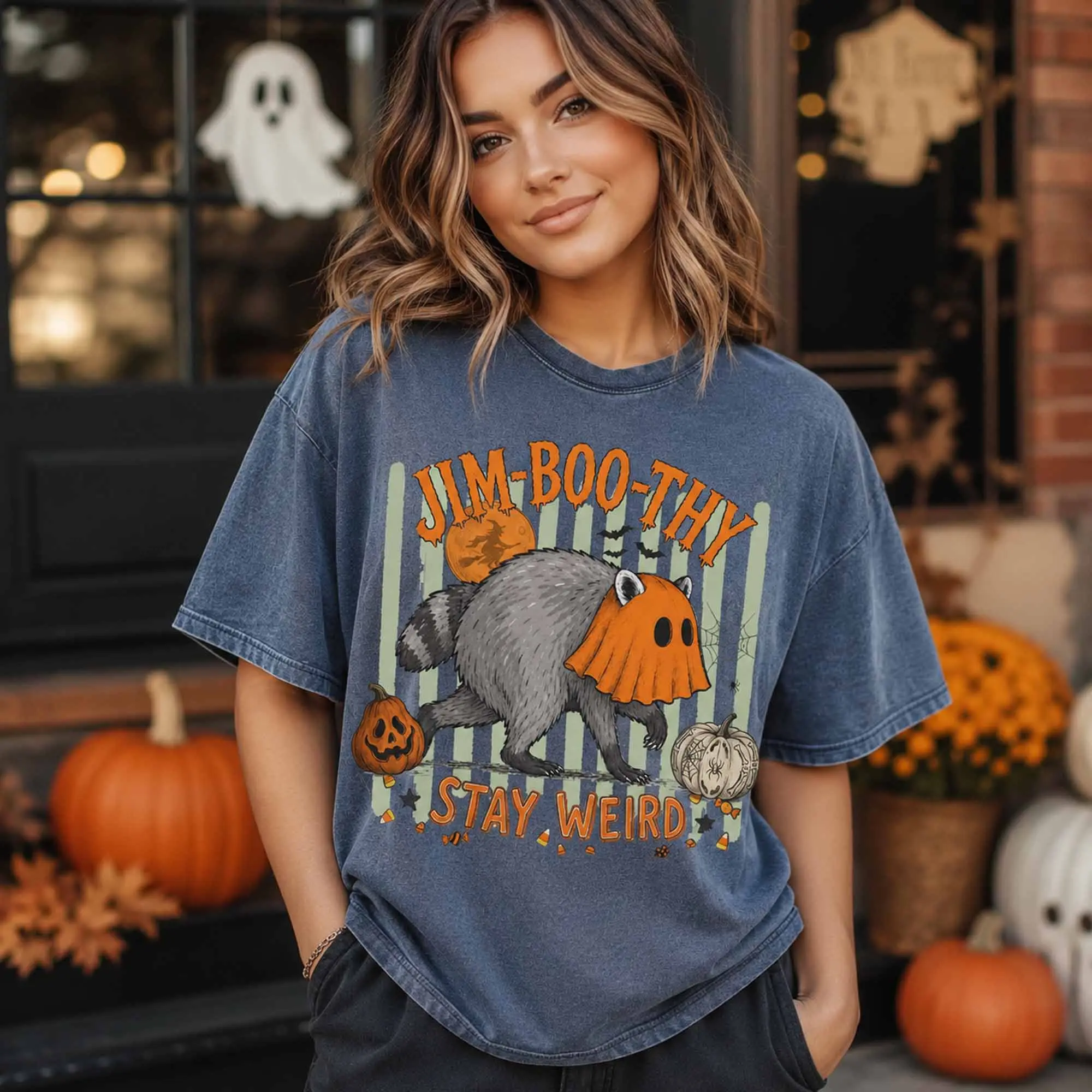 Jimothy Halloween Shirt, Jim-Boo-Thy Raccoon Trash Panda Ghost Meme Trendy Spooky Season Tshirt - photo 3